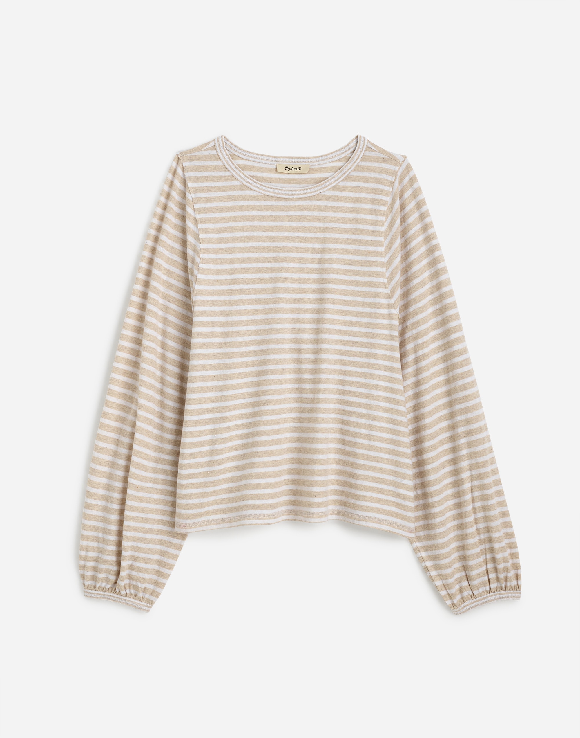 Long Balloon-Sleeve Crewneck Tee in Stripe