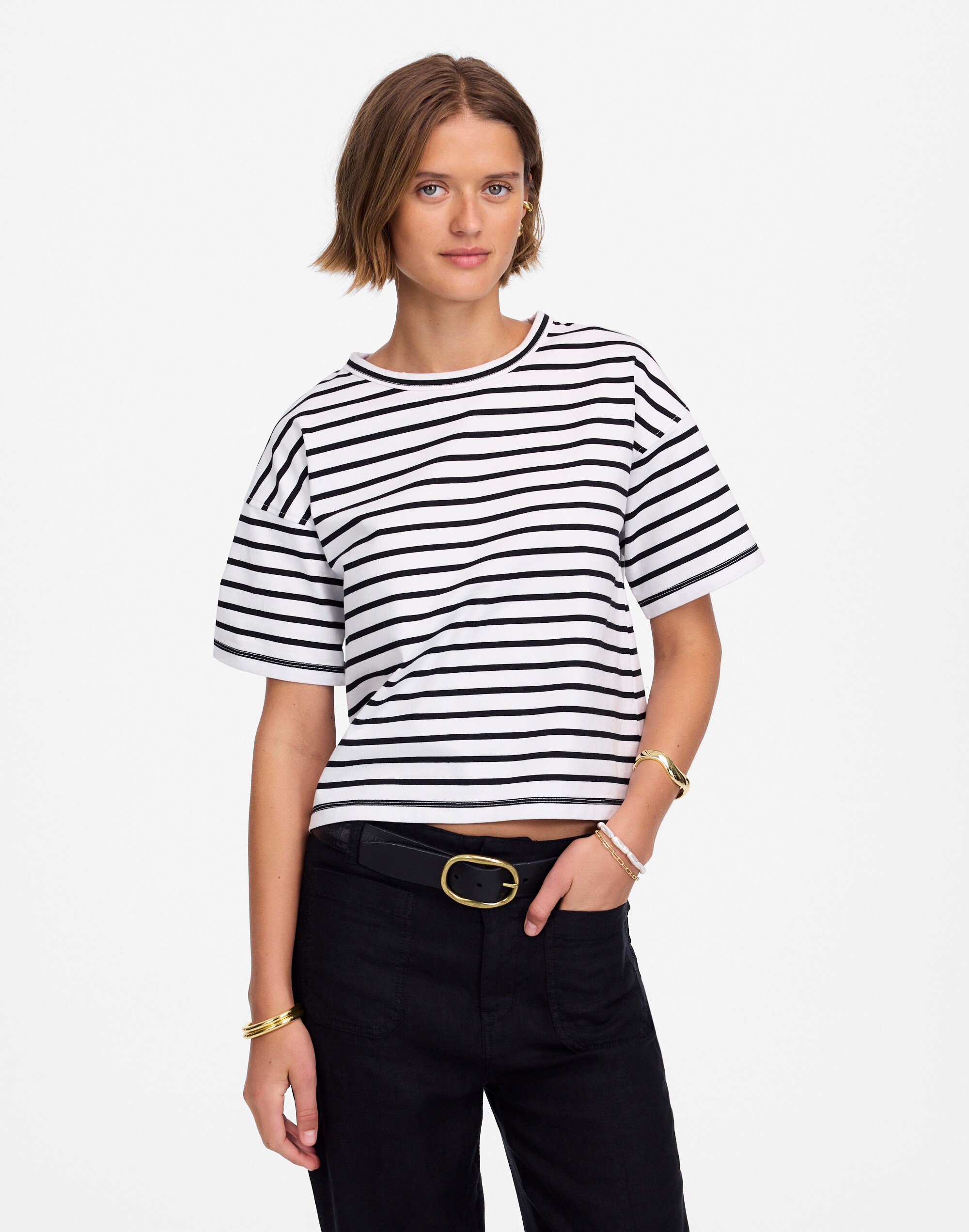 Everyday Boxy Crop Tee in Stripe