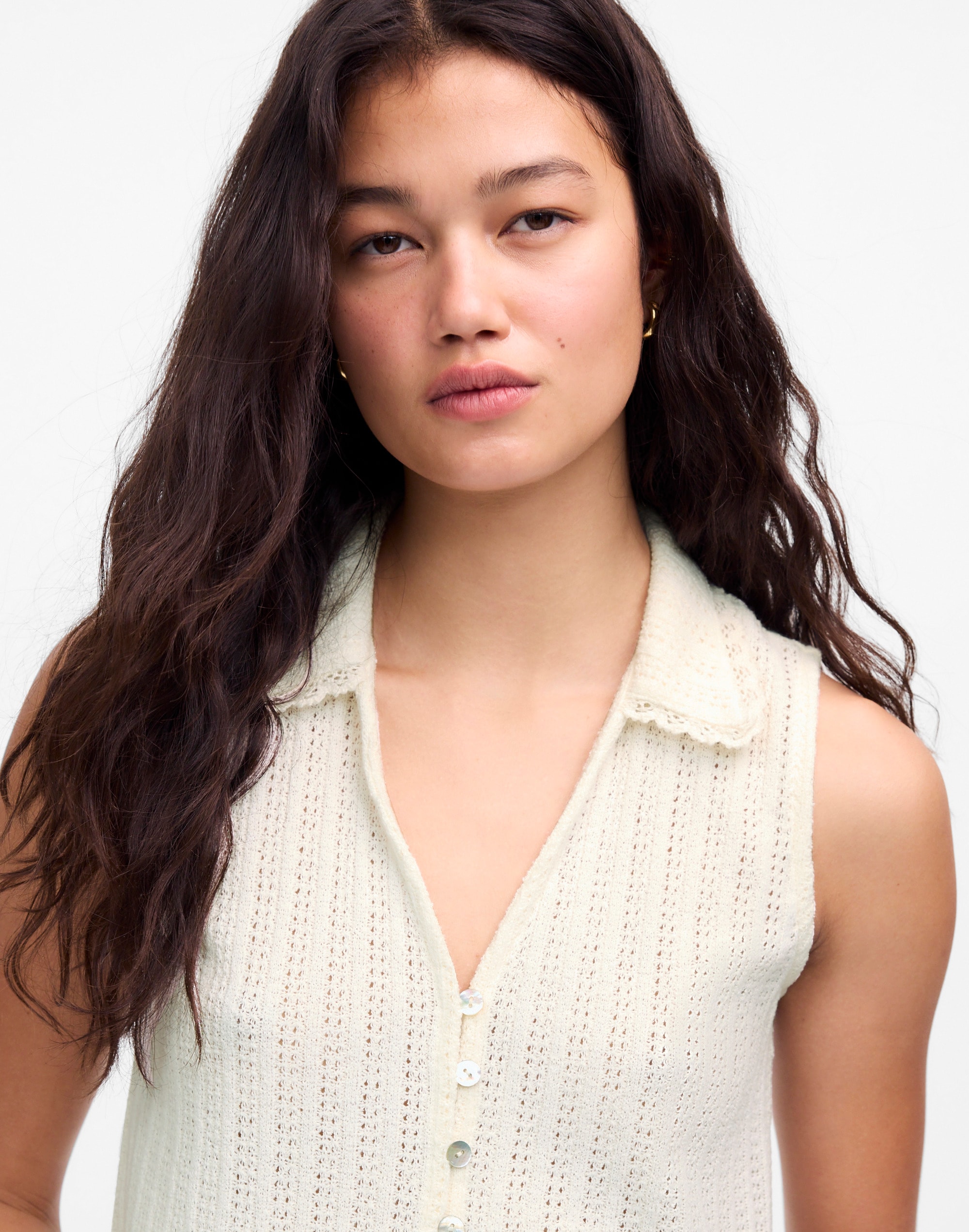 crochet-knit v-neck sweater vest
