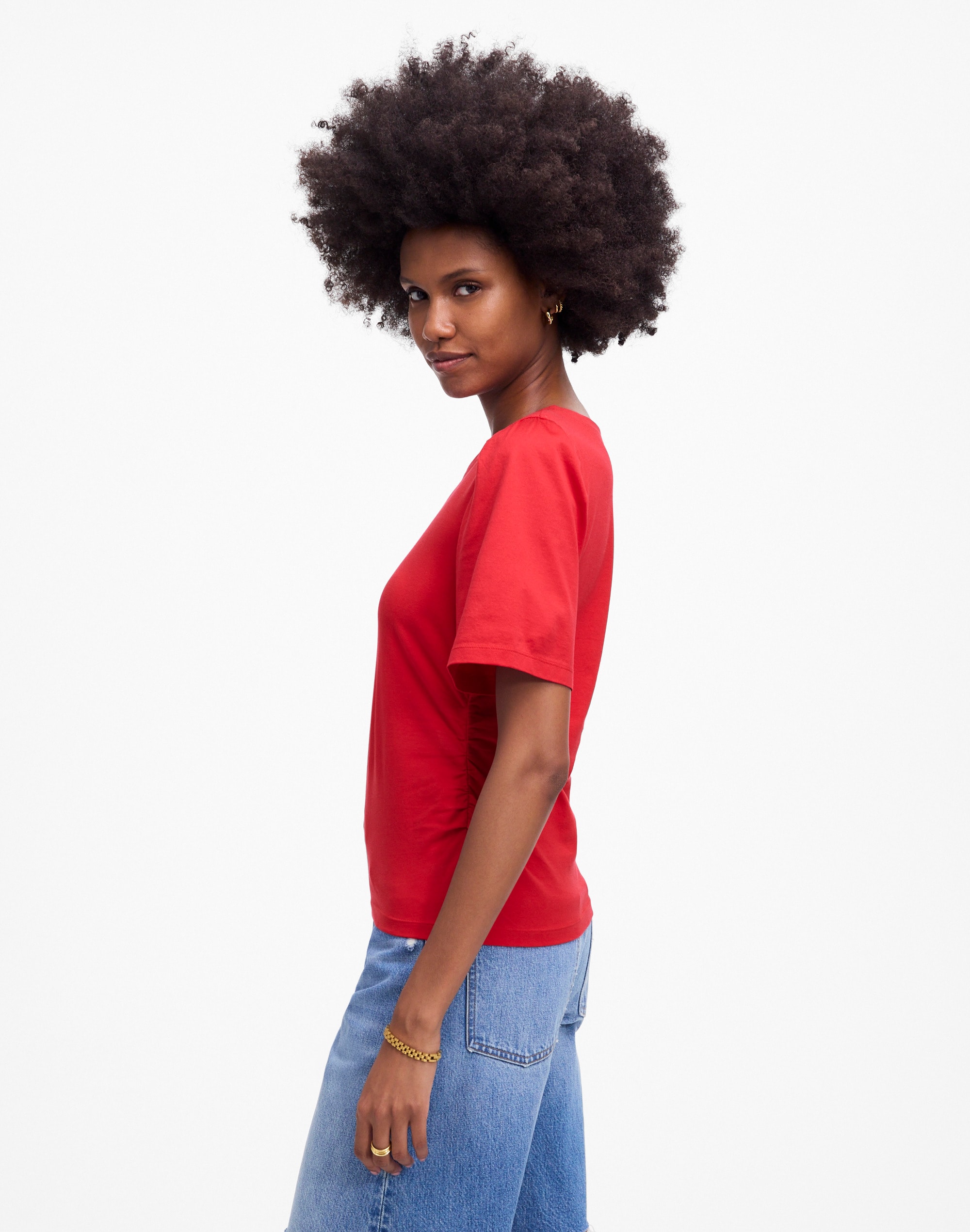 Side-Cinch Puff-Sleeve Tee