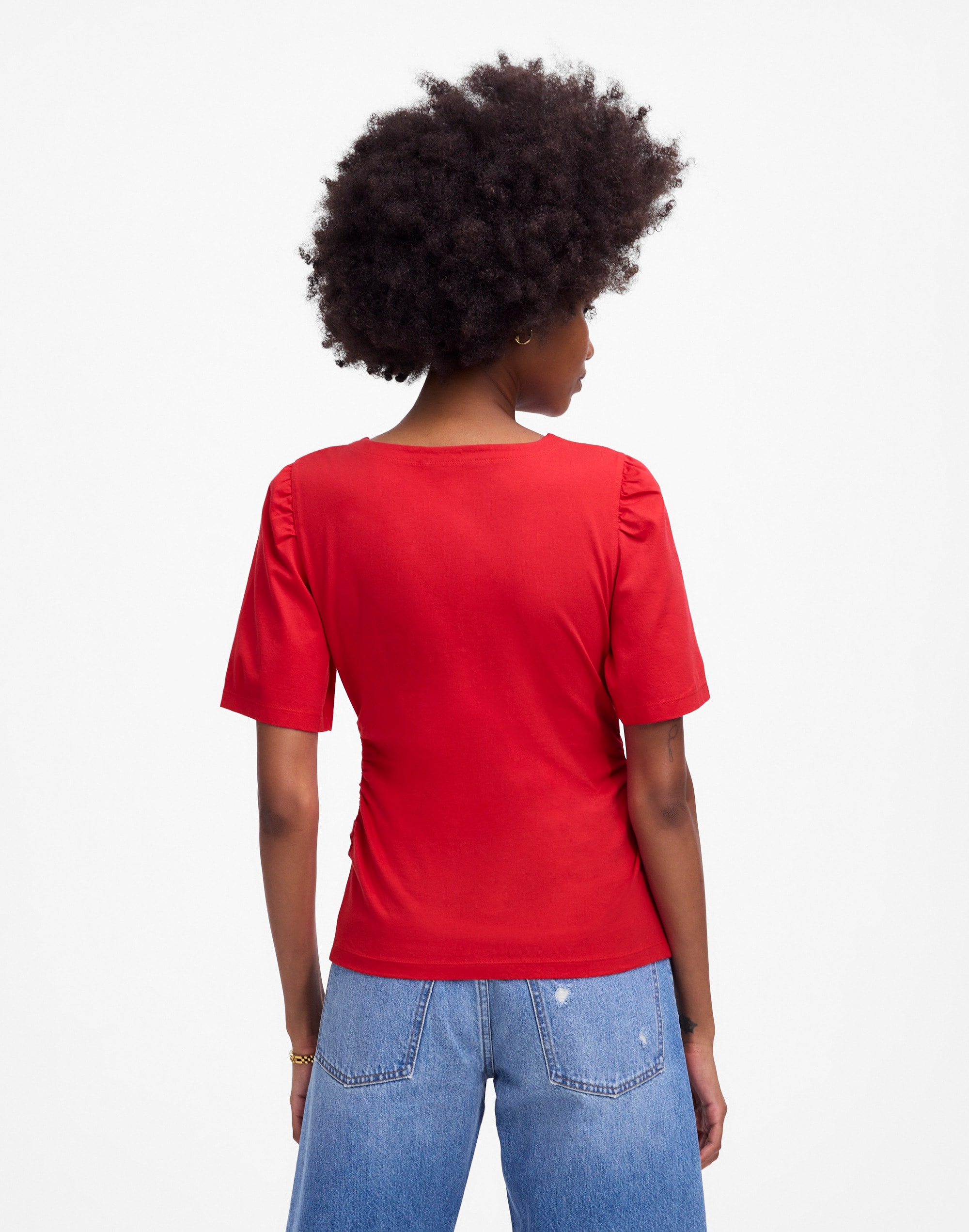 Side-Cinch Puff-Sleeve Tee