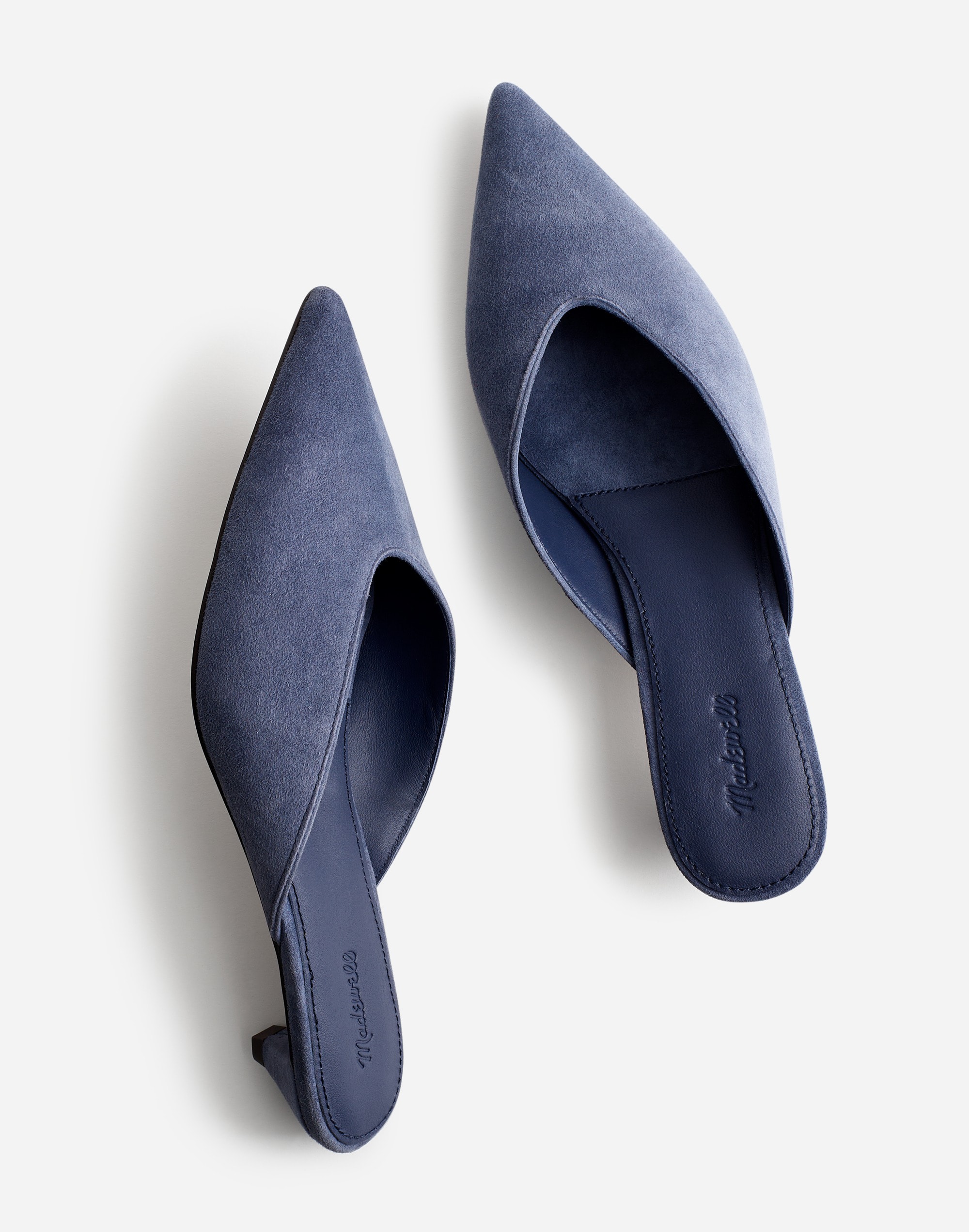 The Simone Kitten-Heel Mules in Suede