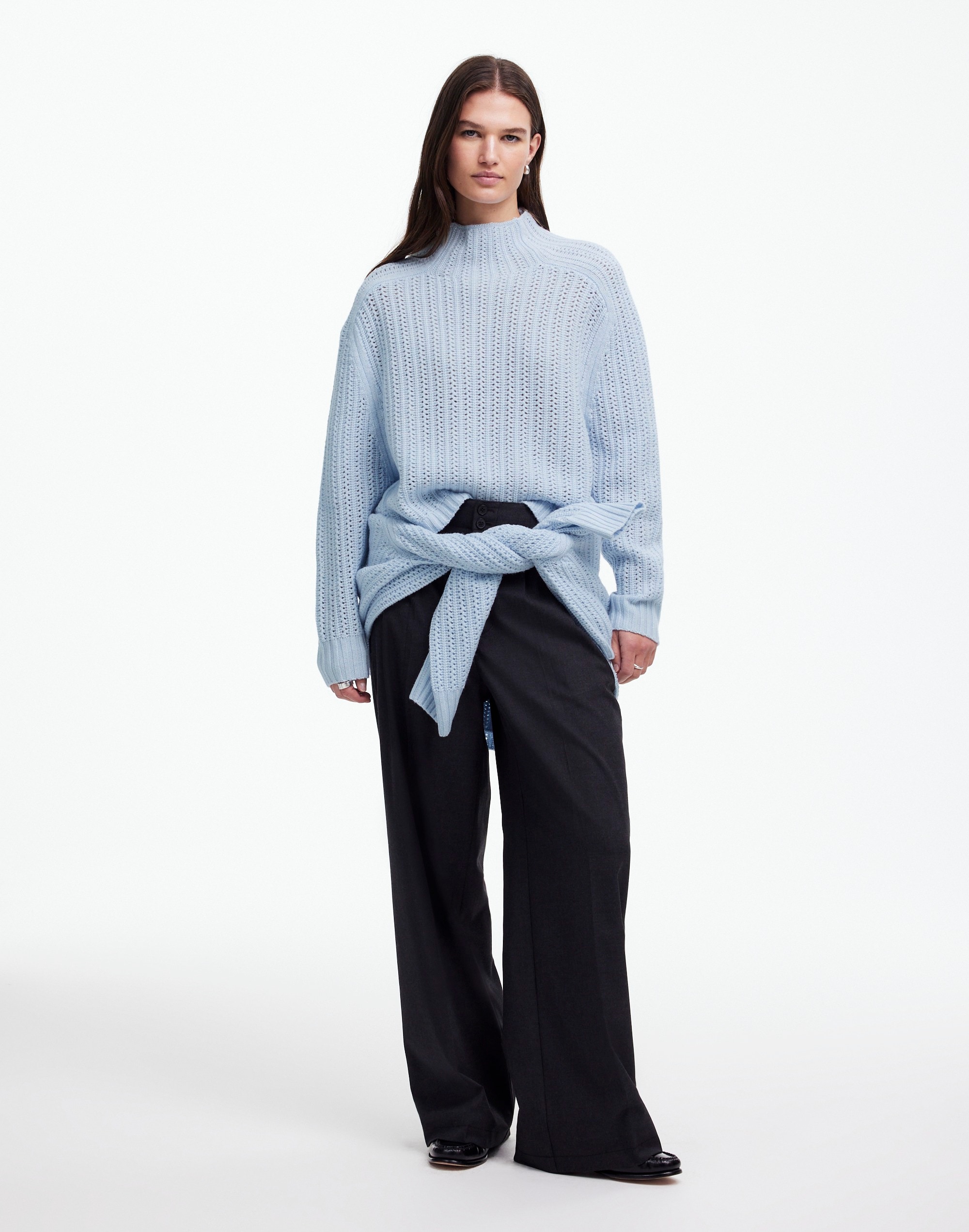 Pointelle-Stitch Mockneck Sweater