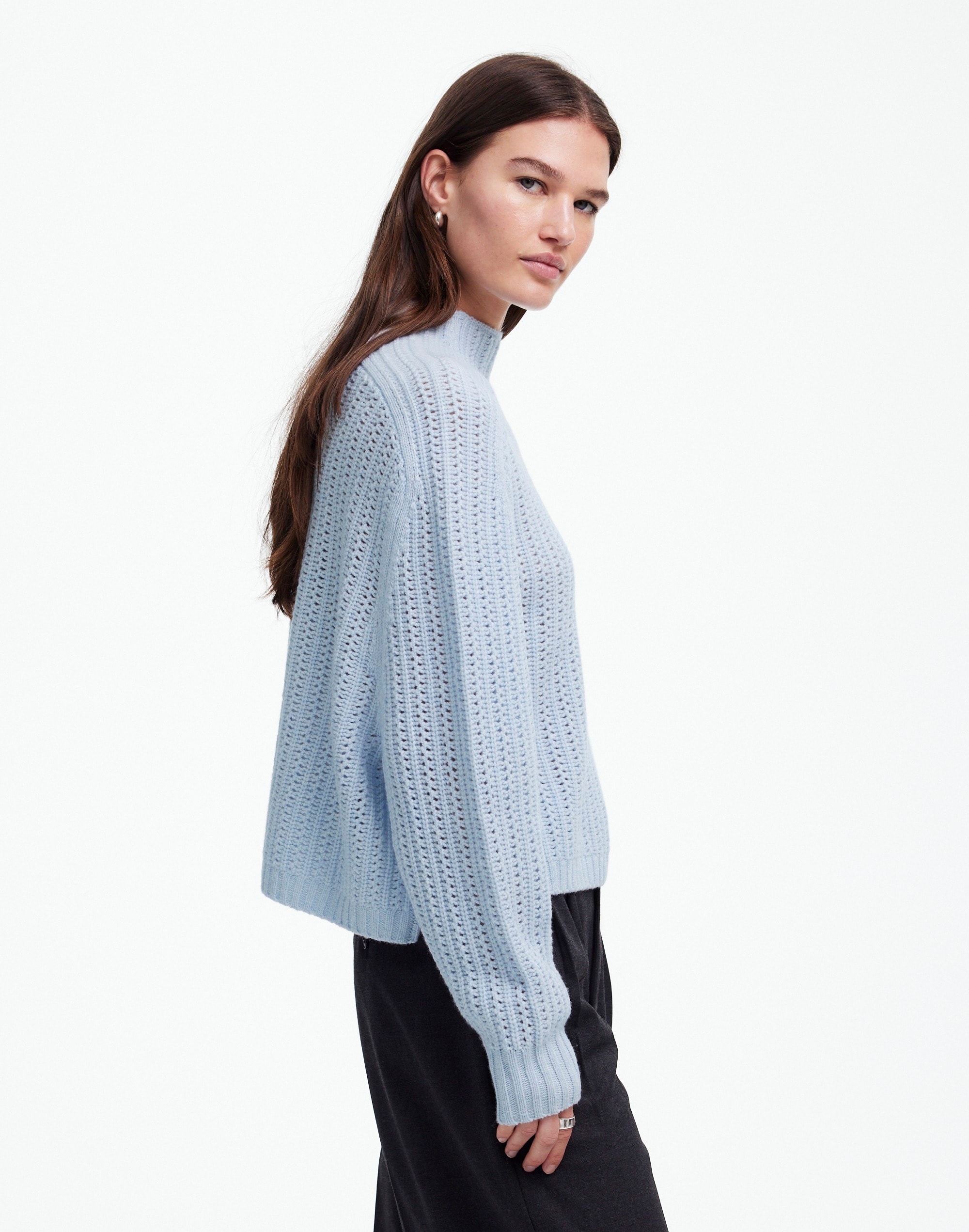 Pointelle-Stitch Mockneck Sweater