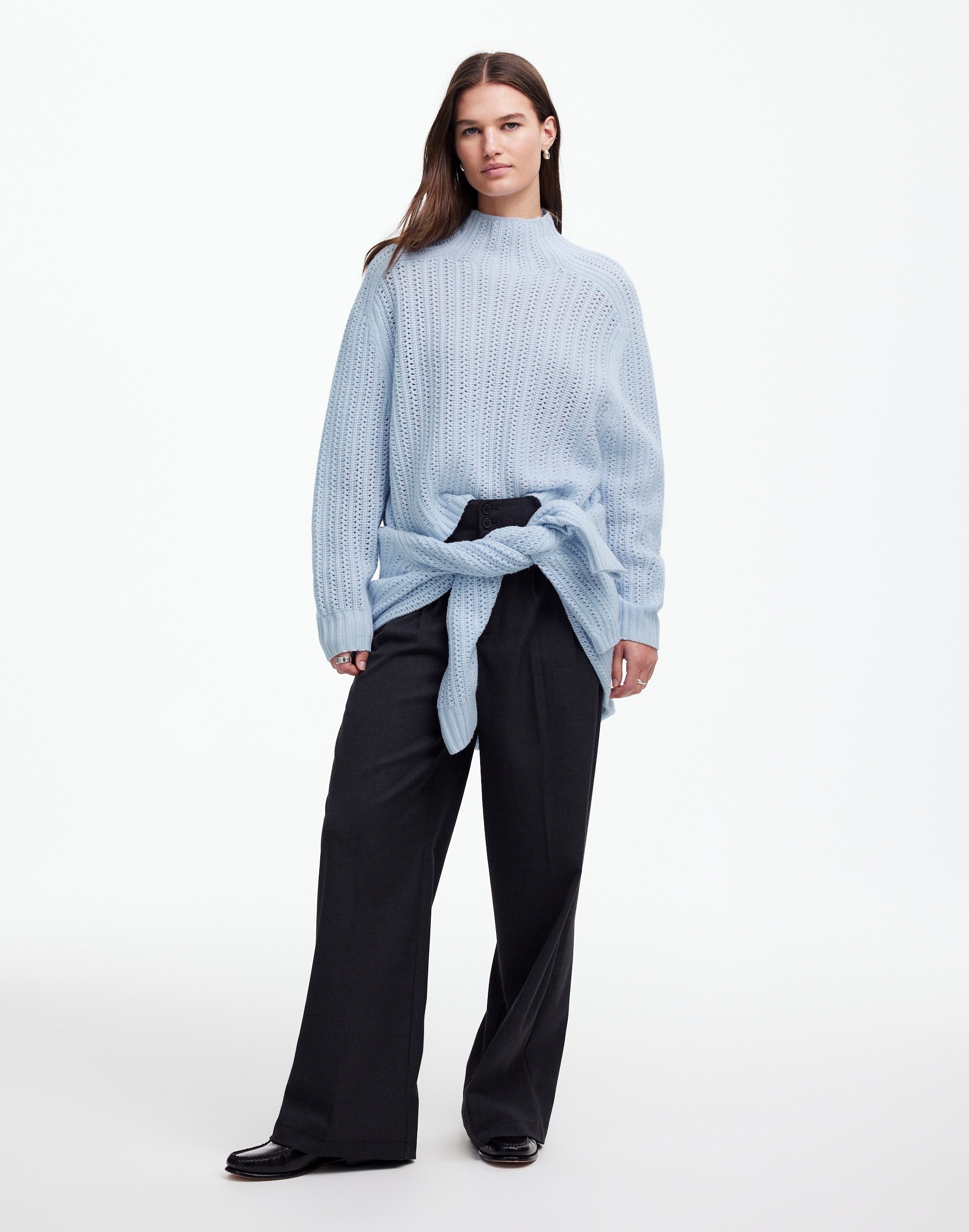 Pointelle-Stitch Mockneck Sweater