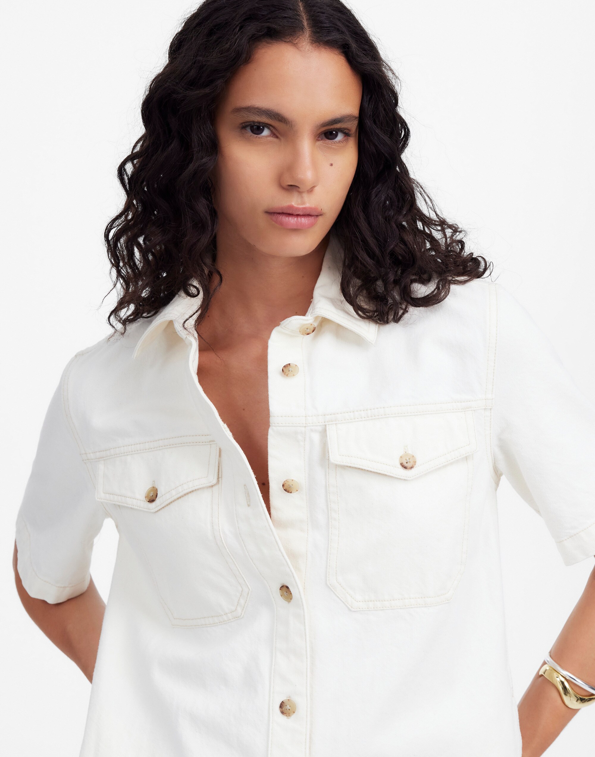 Denim Boxy Shirtdress in Vintage Canvas