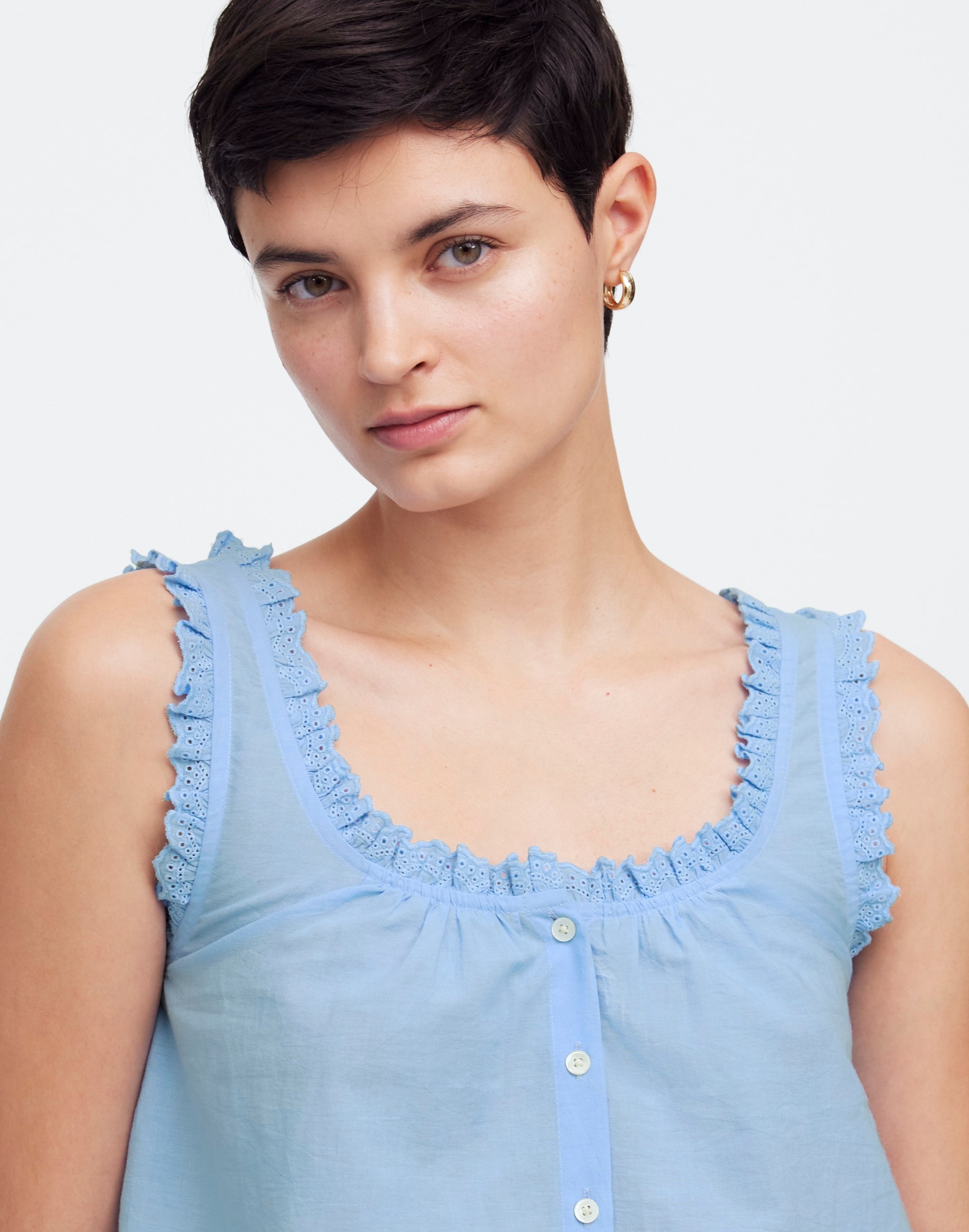 Embroidered Ruffle-Trim Top