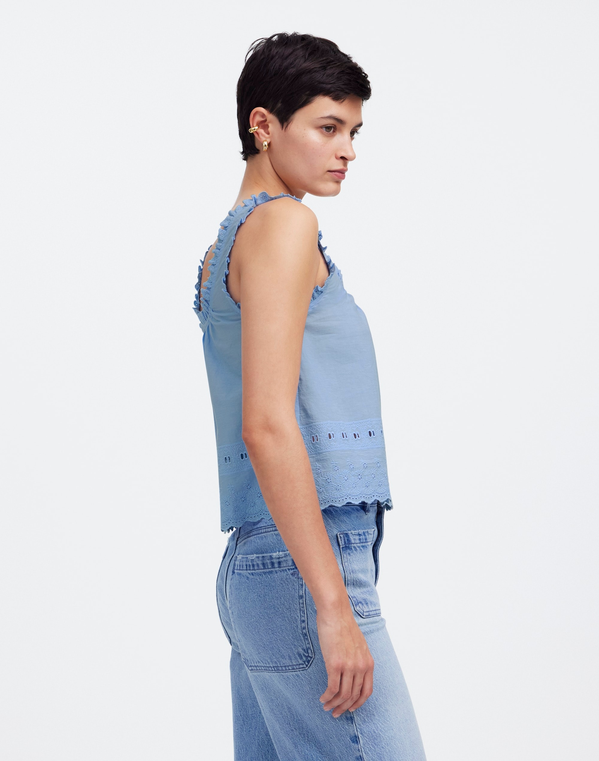 Embroidered Ruffle-Trim Top