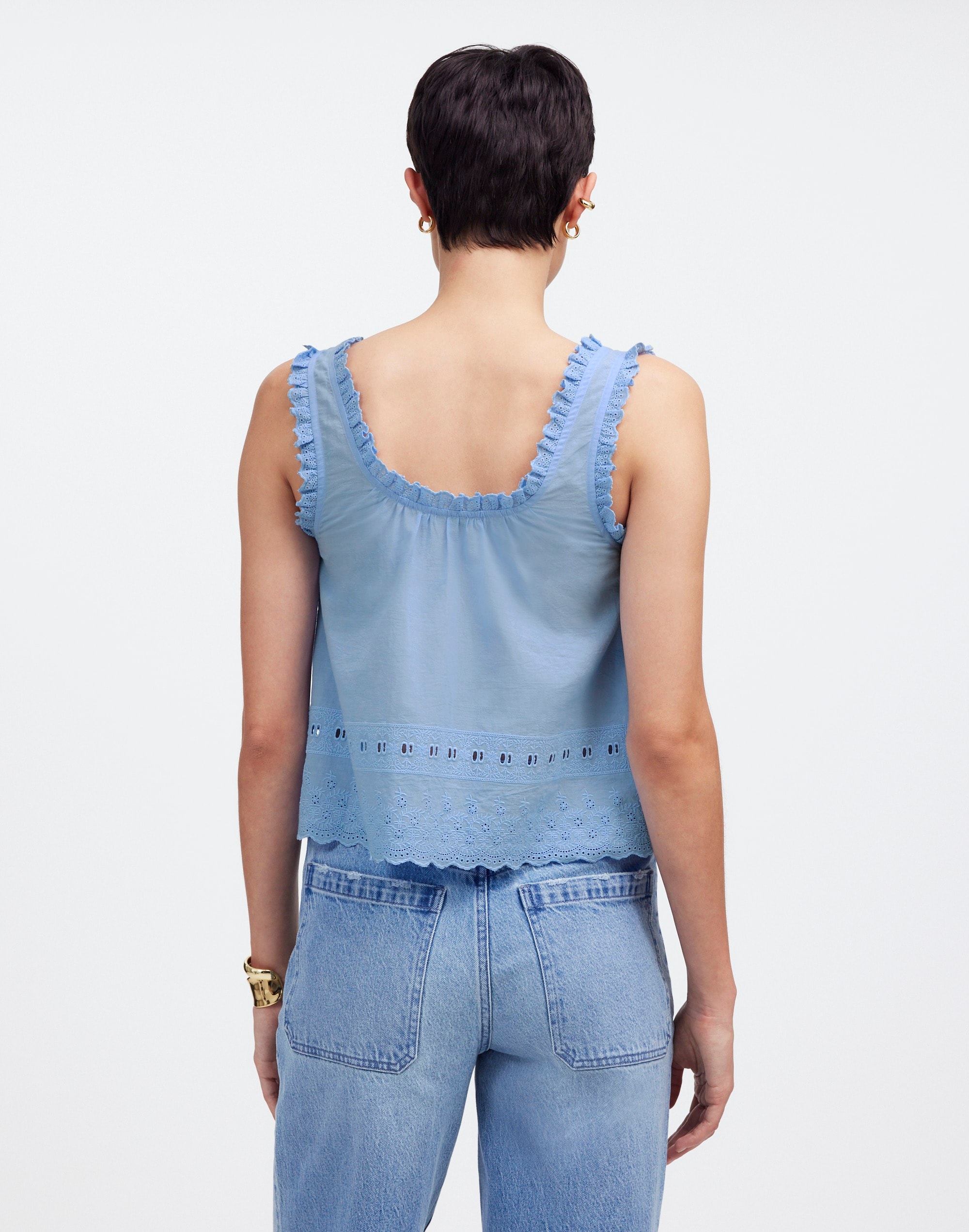 Embroidered Ruffle-Trim Top