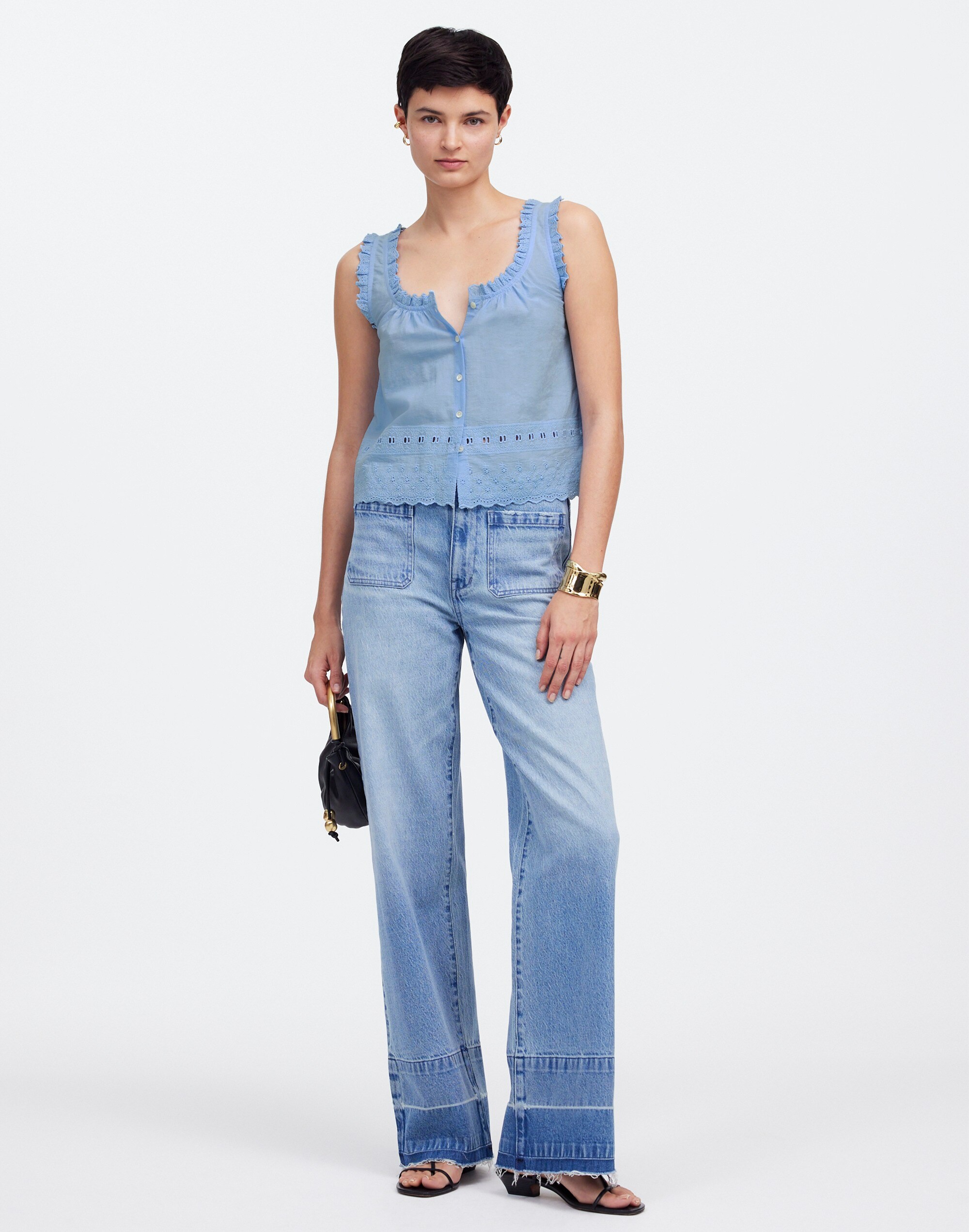 Embroidered Ruffle-Trim Top