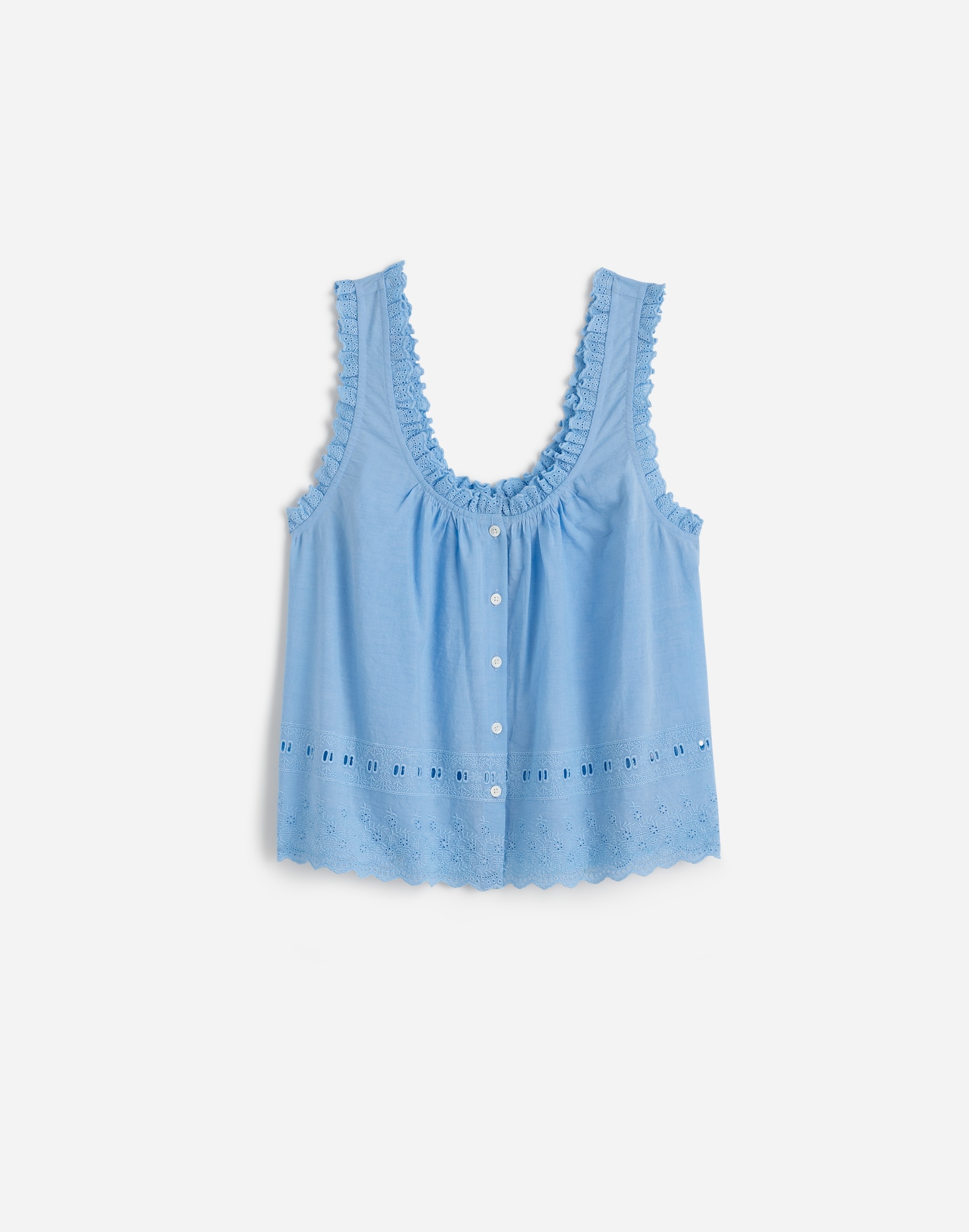 Embroidered Ruffle-Trim Top