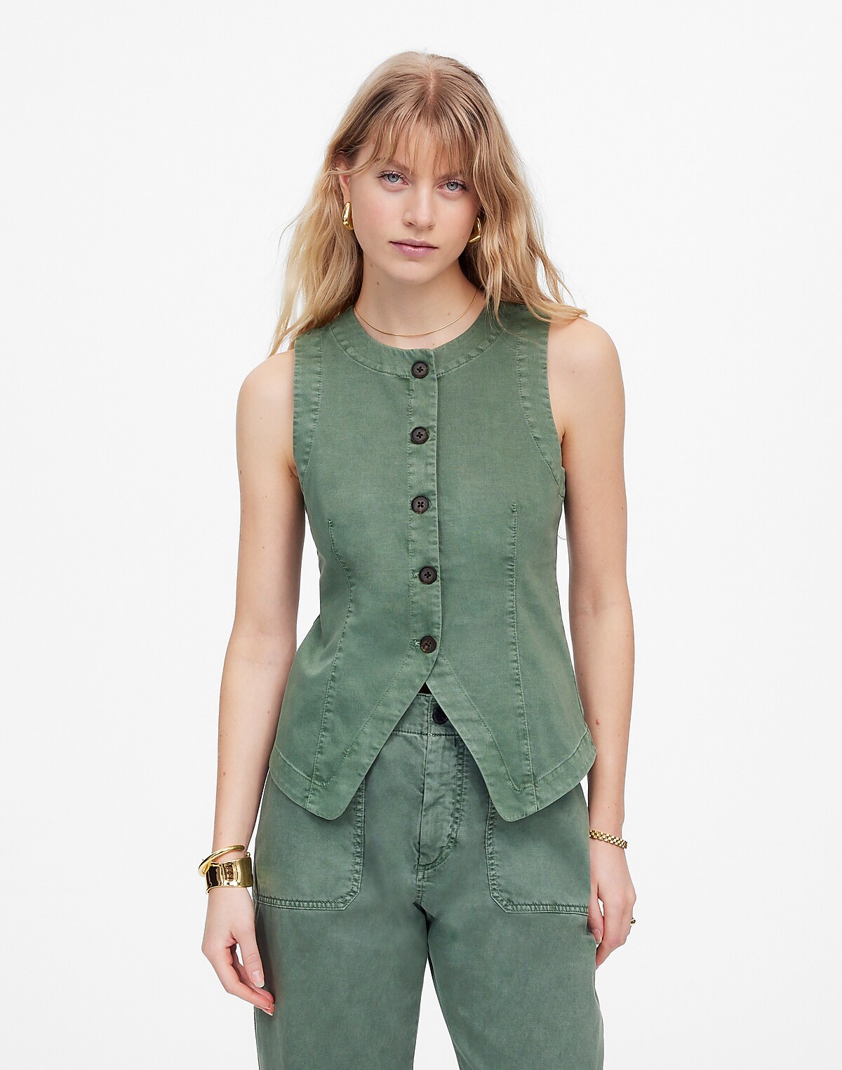 Twill Crewneck Vest in Garment Dye