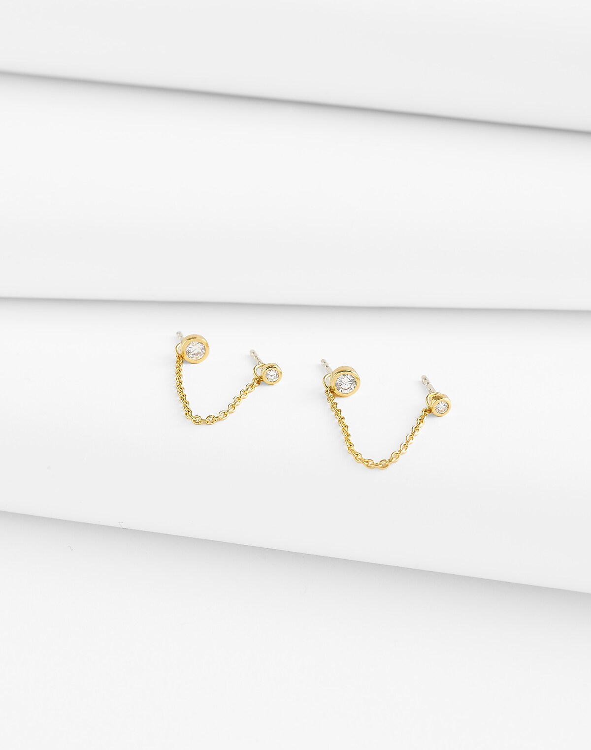 Demi-Fine Chain Double Stud Earrings