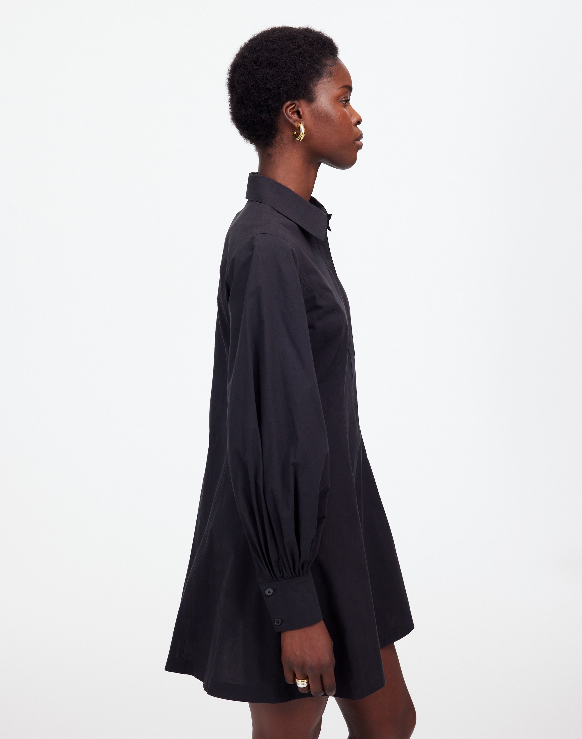 Seamed Long-Sleeve Mini Shirtdress in Poplin