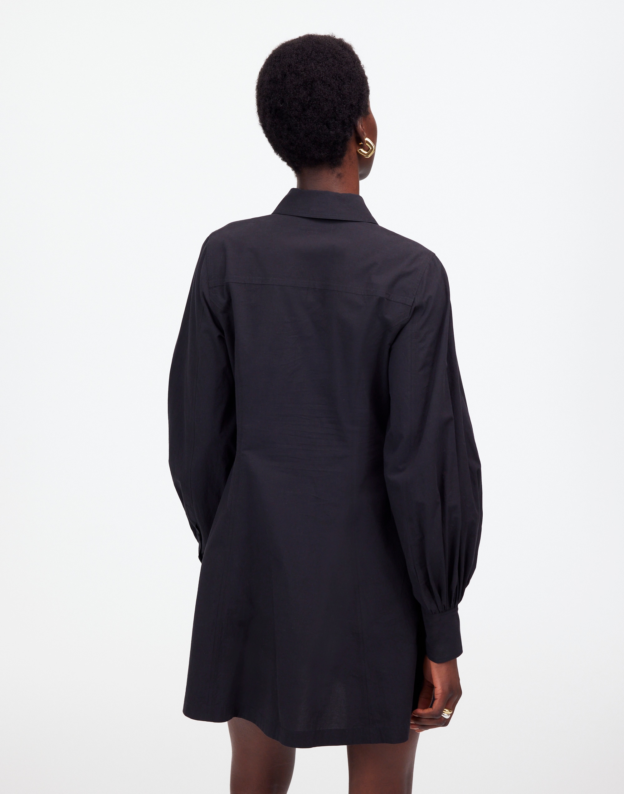 Seamed Long-Sleeve Mini Shirtdress in Poplin