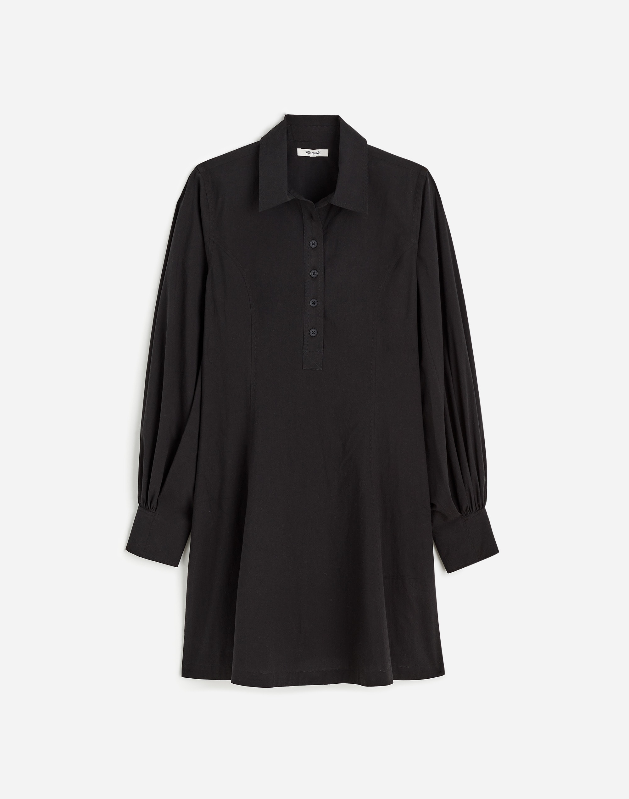 Seamed Long-Sleeve Mini Shirtdress in Poplin