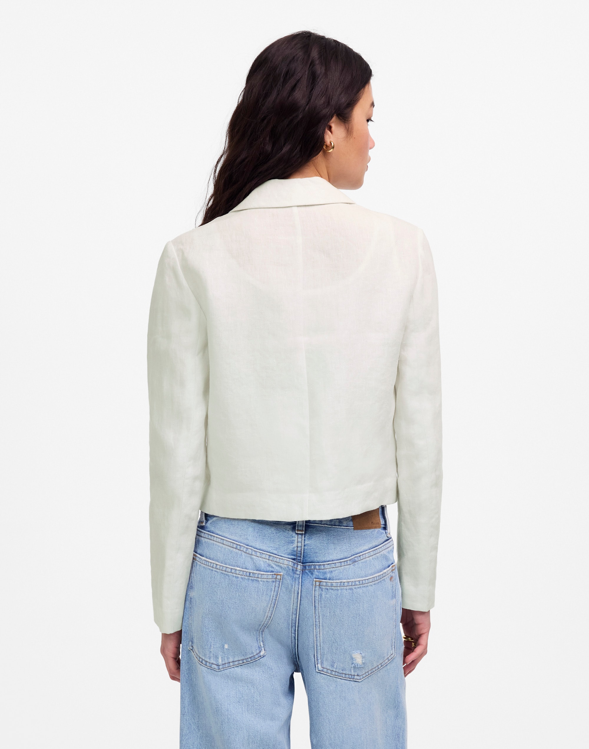 Double-Breasted Crop Blazer in 100% Linen