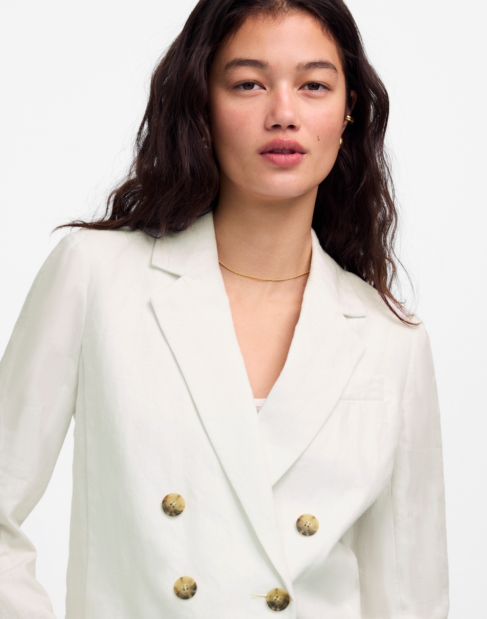 Double-Breasted Crop Blazer in 100% Linen