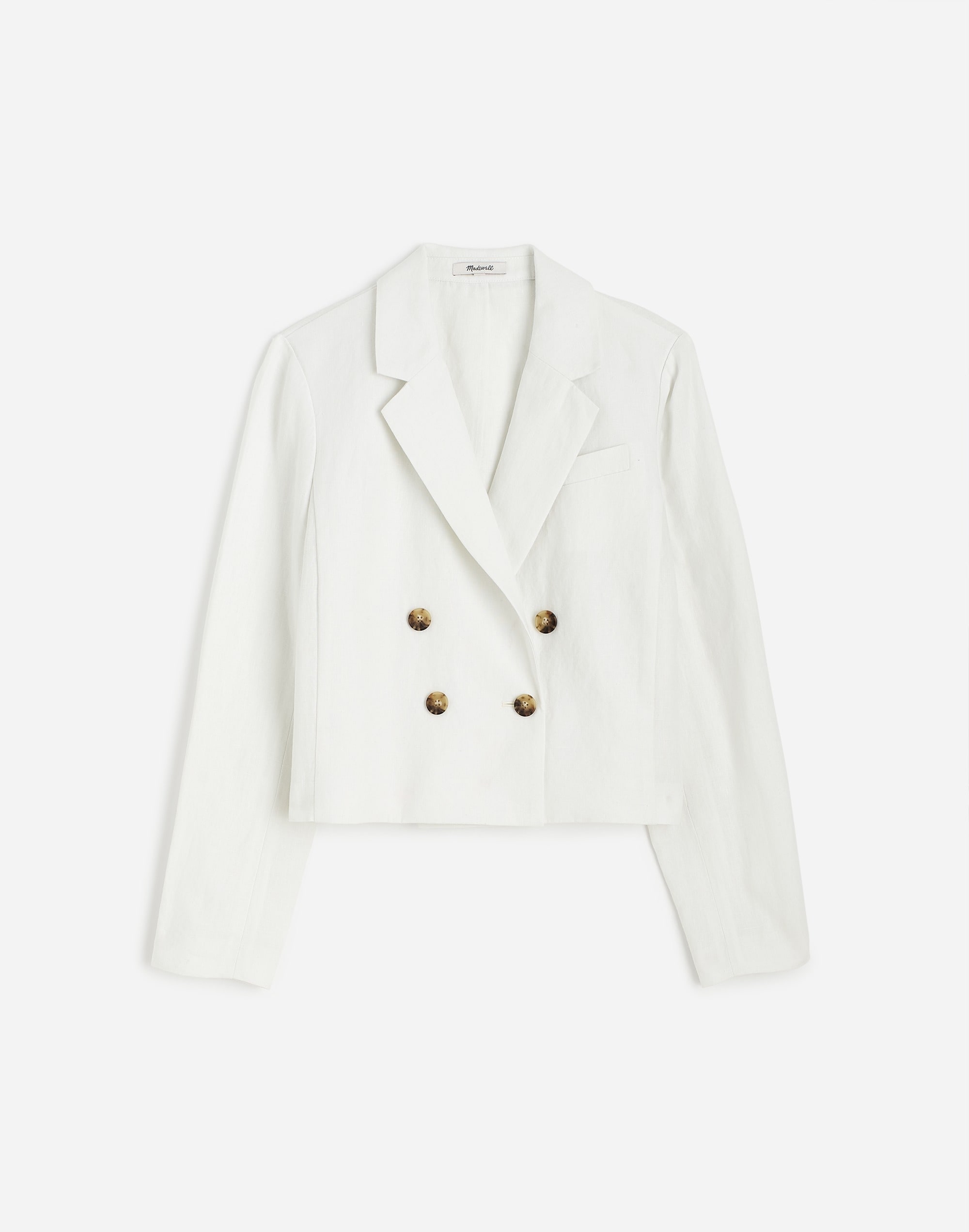 Double-Breasted Crop Blazer in 100% Linen