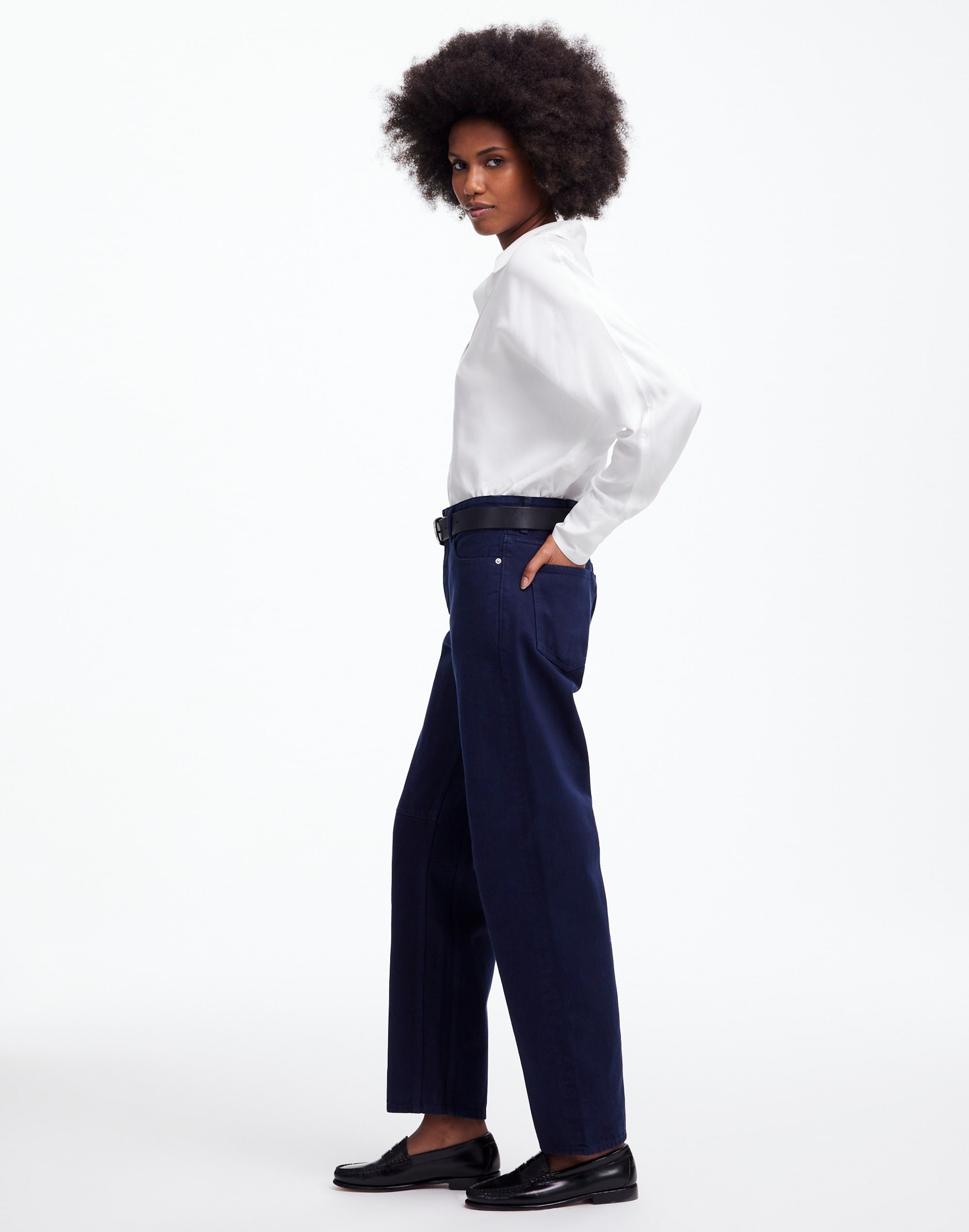 The Darted Barrel-Leg Jean in Garment-Dyed Denim
