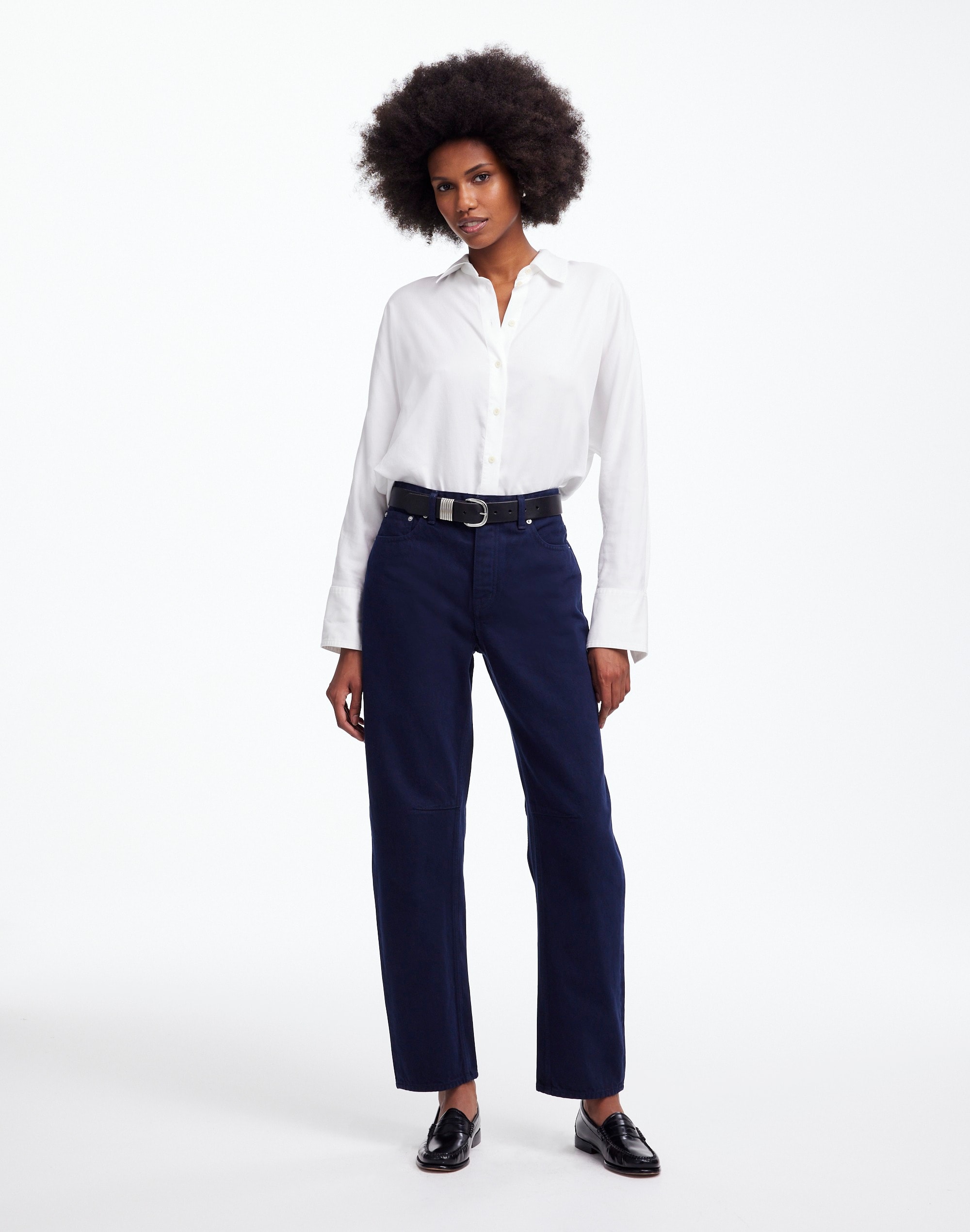 The Darted Barrel-Leg Jean in Garment-Dyed Denim
