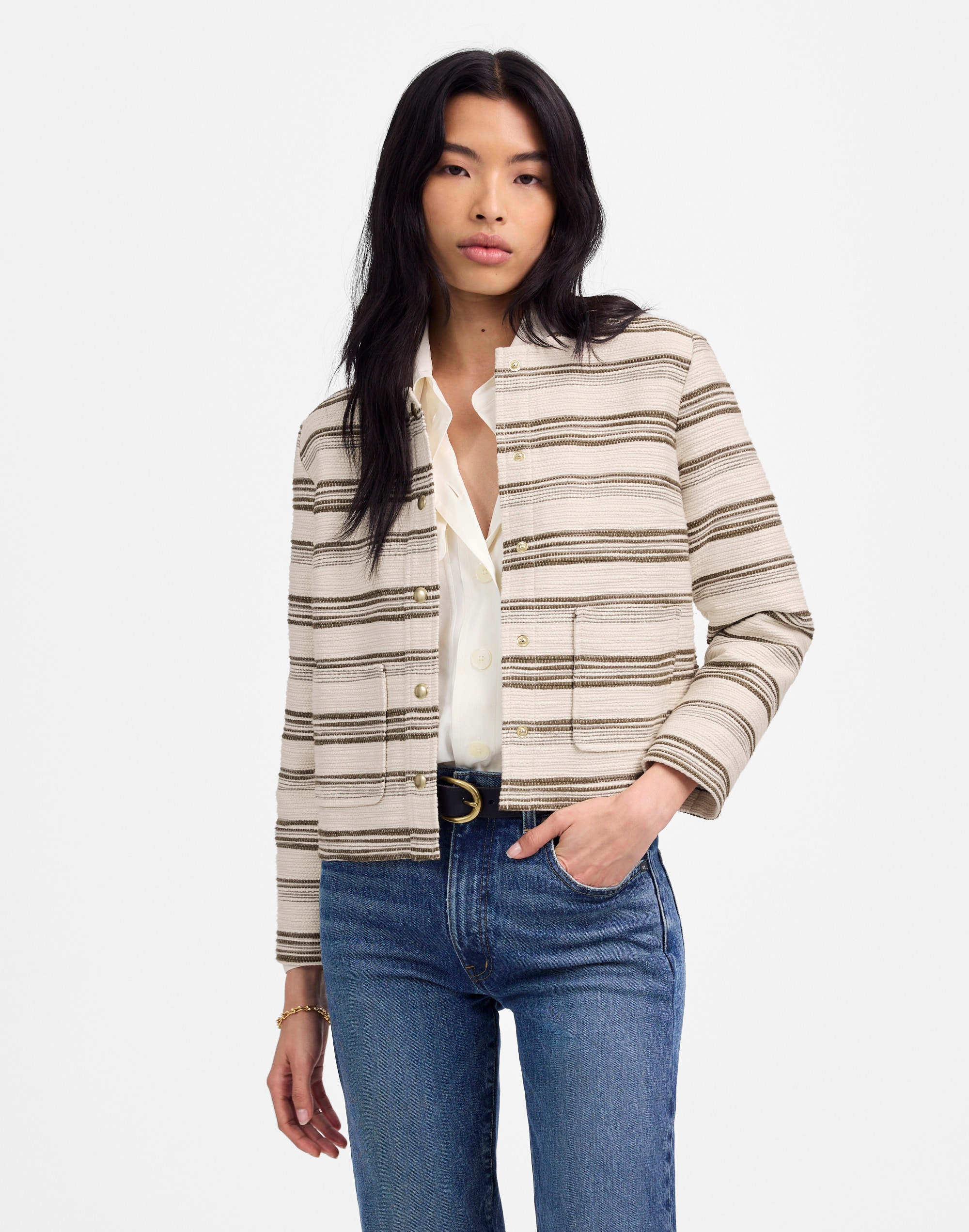 Button-Front Jacket in Striped Tweed