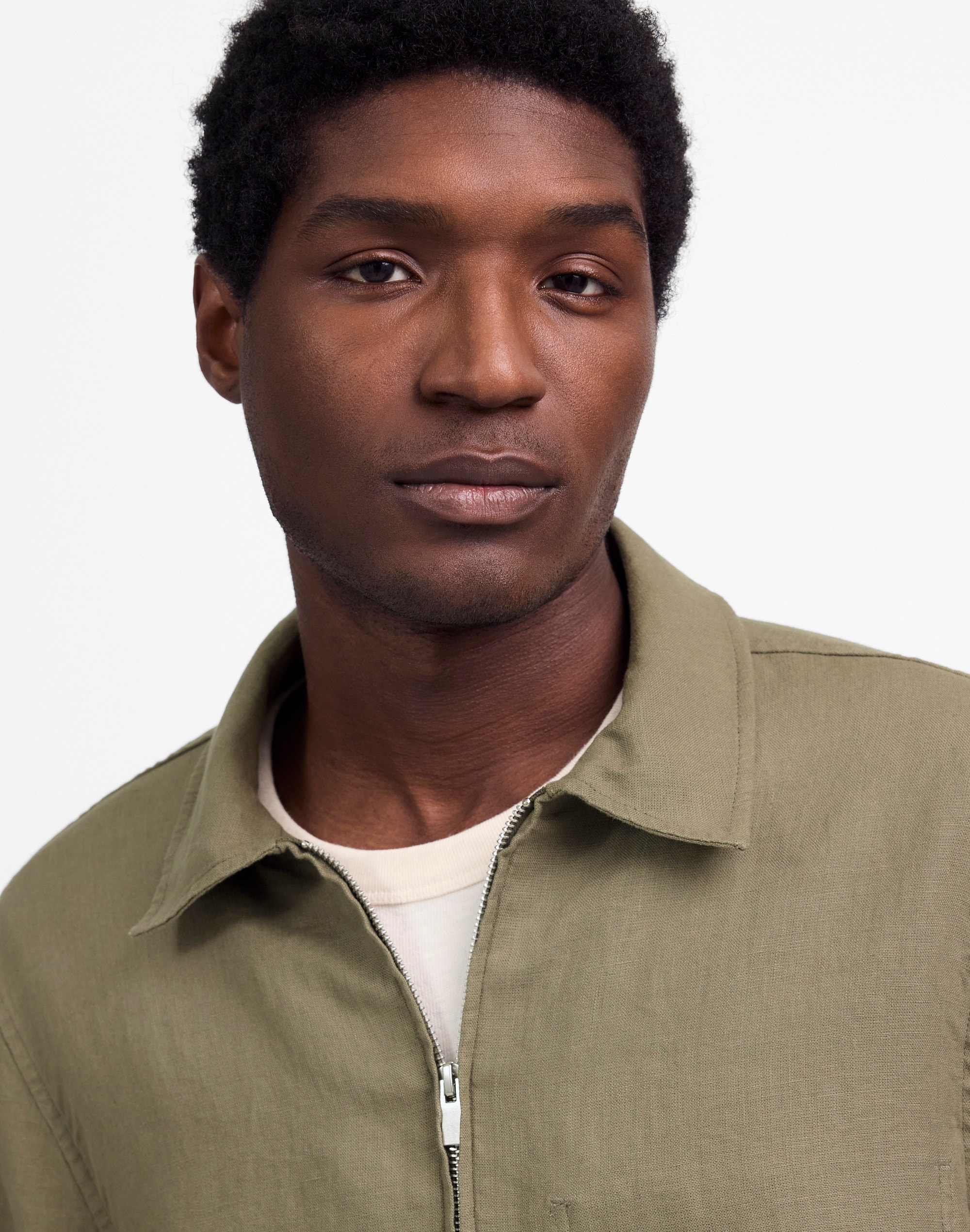 Linen Zip-Front Shirt Jacket