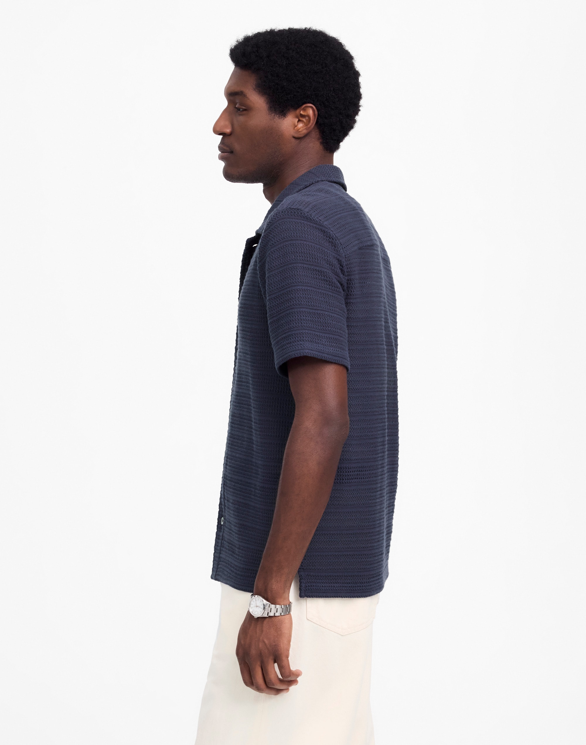 Jacquard-Knit Short-Sleeve Button-Up Shirt