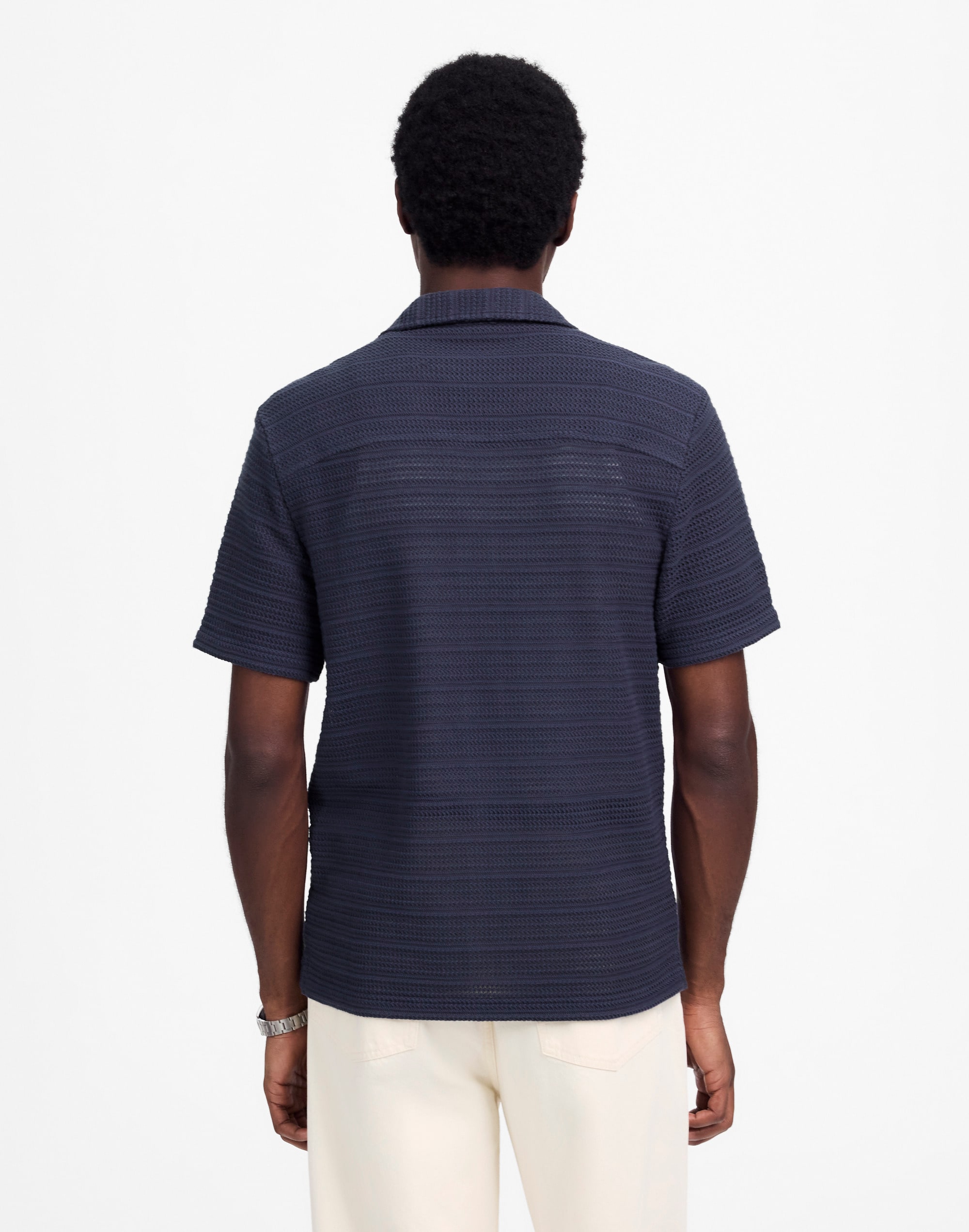 Jacquard-Knit Short-Sleeve Button-Up Shirt