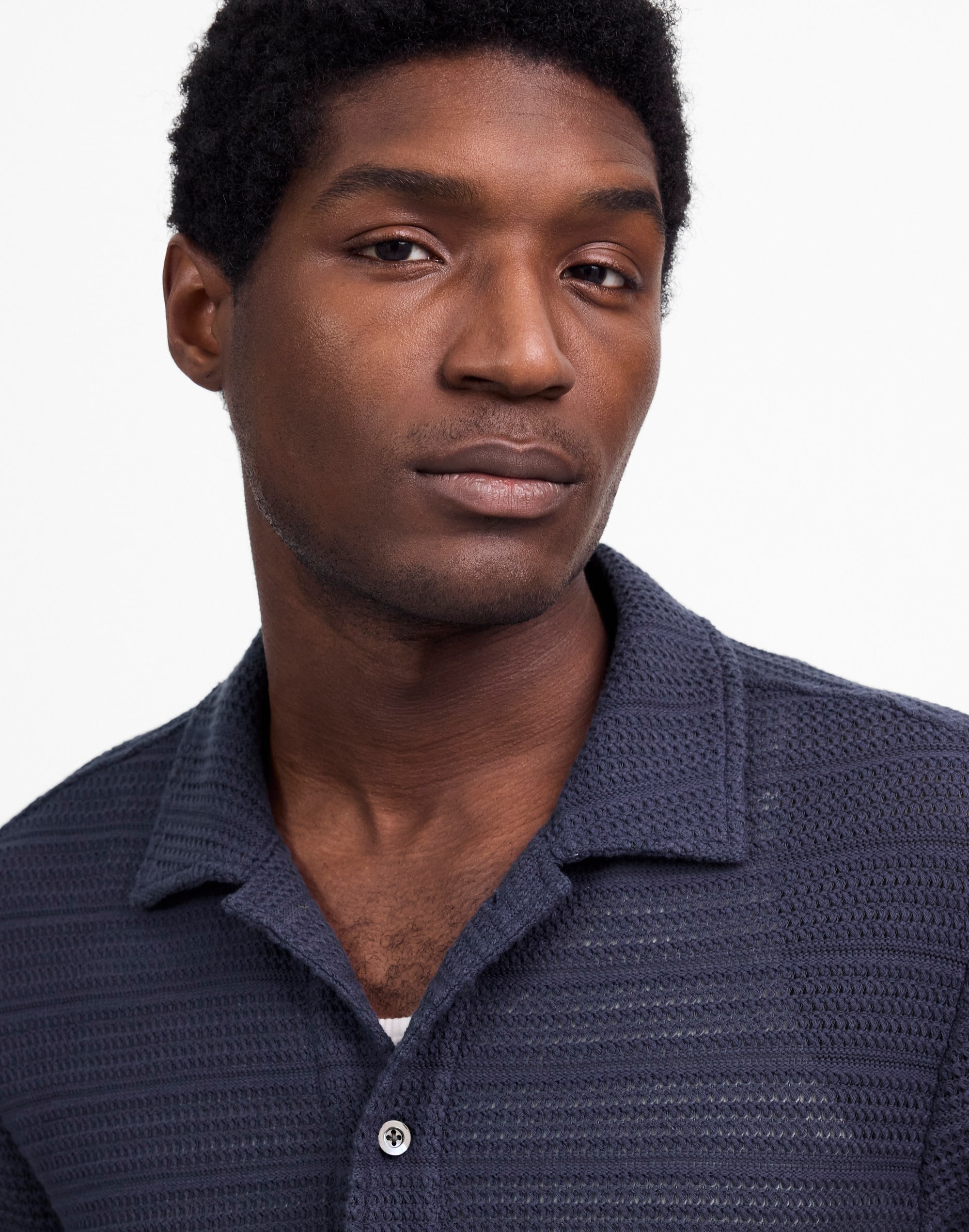 Jacquard-Knit Short-Sleeve Button-Up Shirt