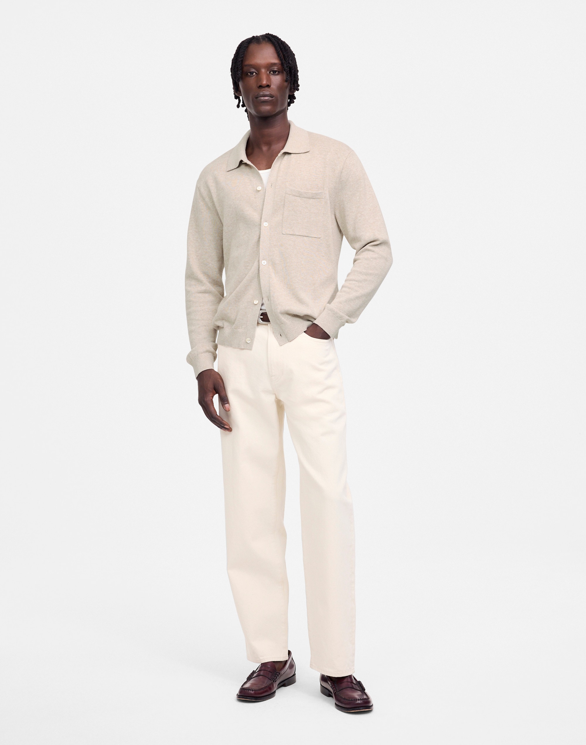 Button-Up Sweater Polo in Lightweight Cotton-Linen Blend Alternate Image 1