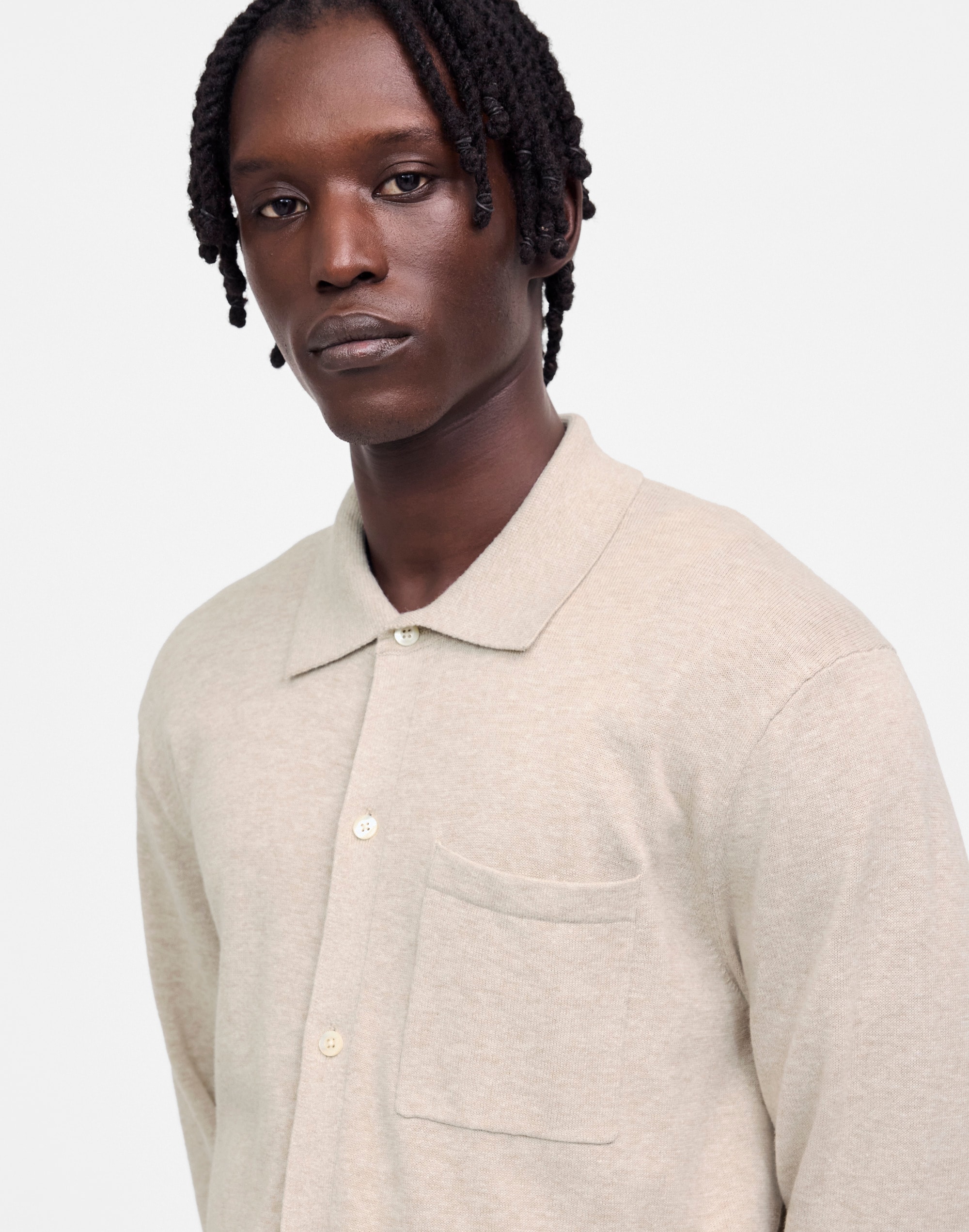 Button-Up Sweater Polo in Lightweight Cotton-Linen Blend Alternate Image 5