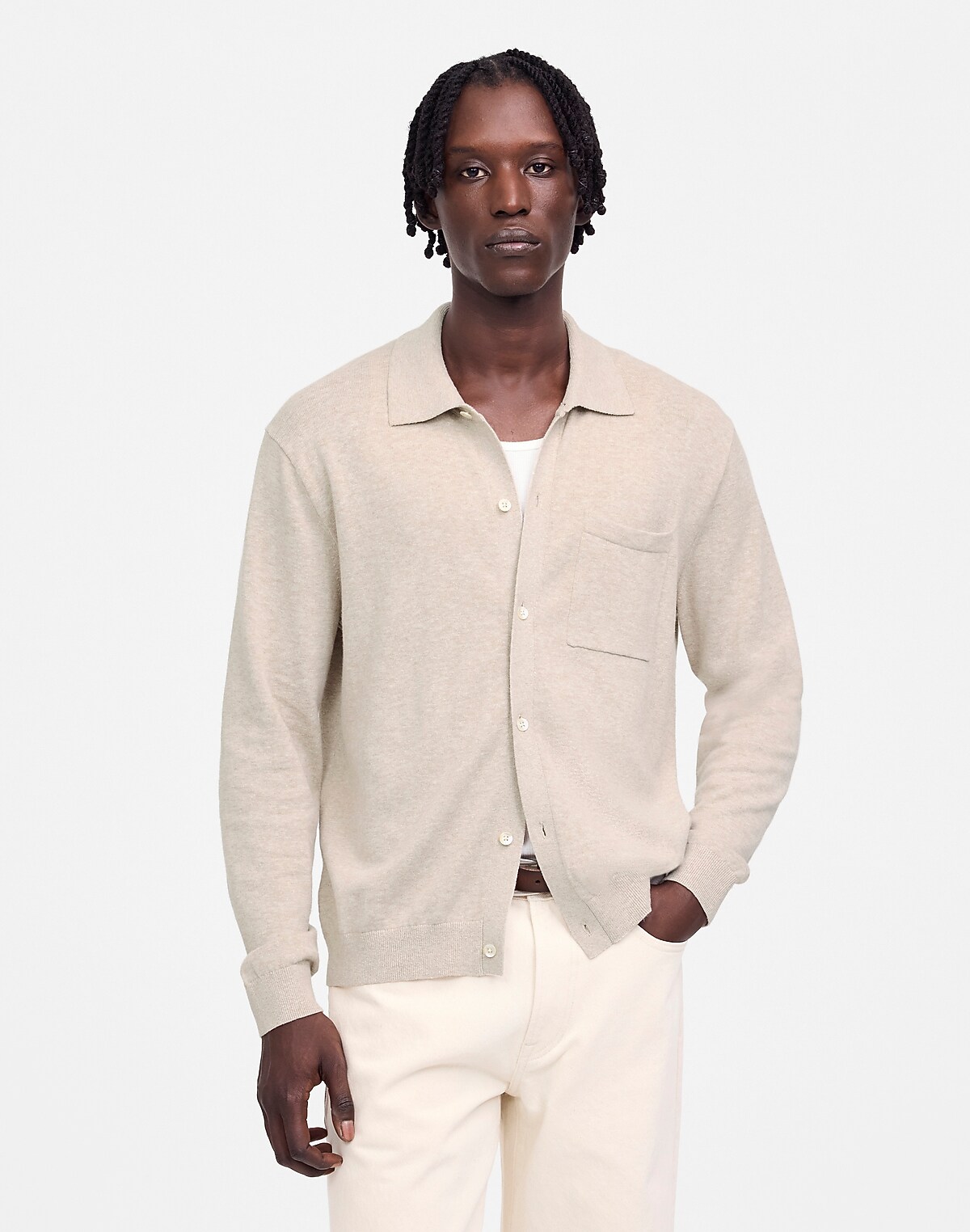 Button-Up Sweater Polo in Lightweight Cotton-Linen Blend