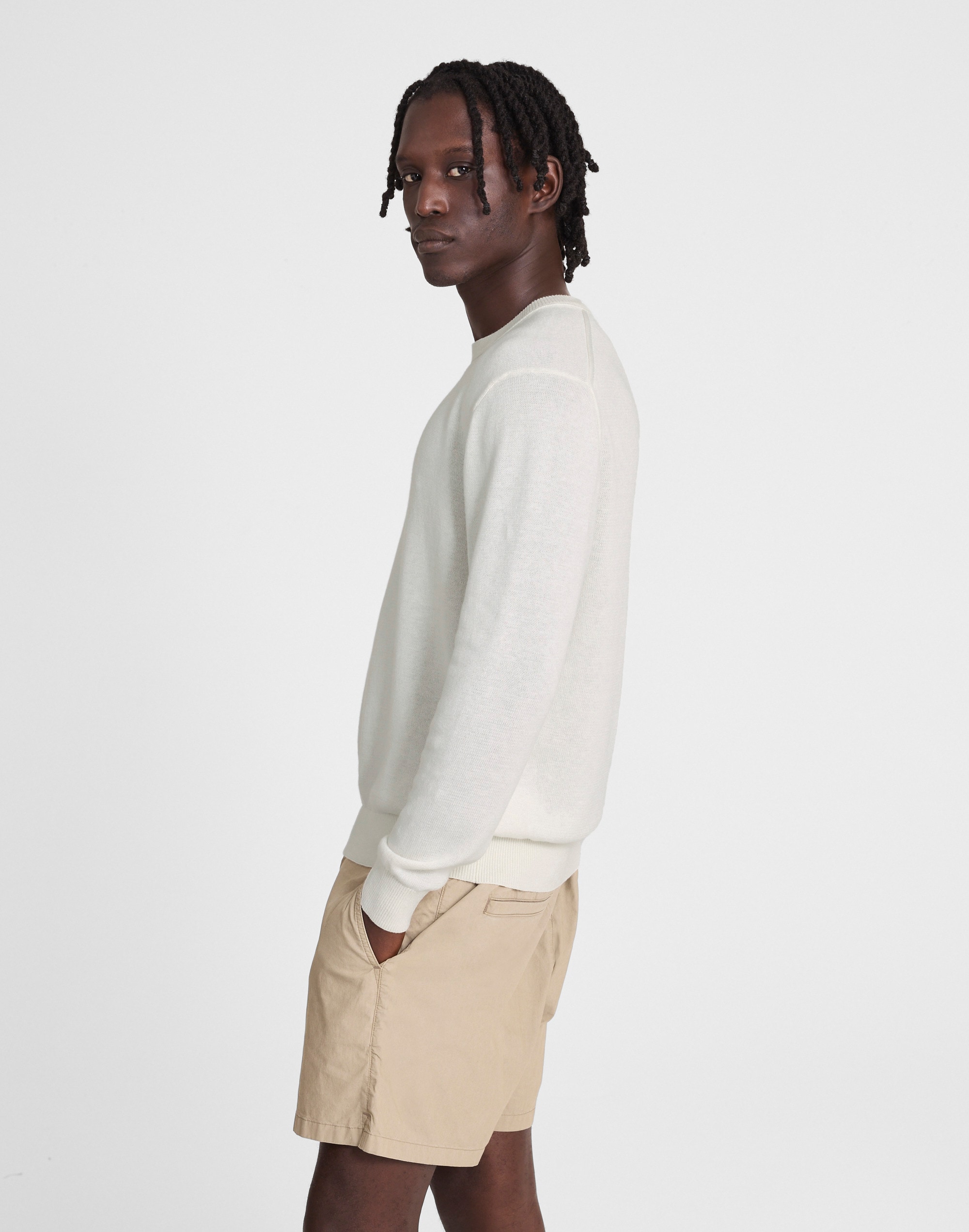 Crewneck Sweater in Lightweight Cotton-Linen Blend