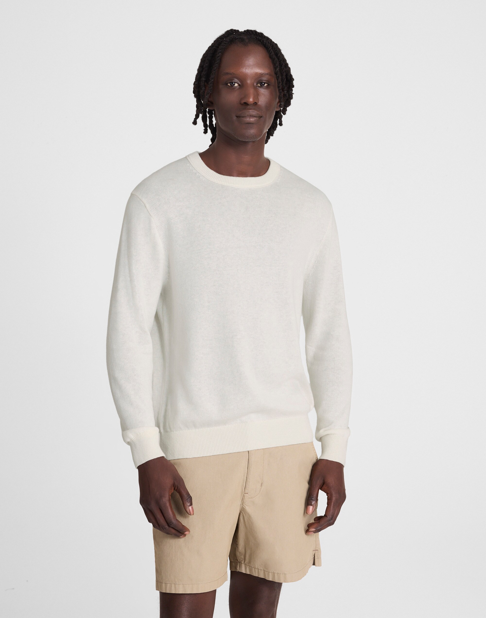 Crewneck Sweater in Lightweight Cotton-Linen Blend