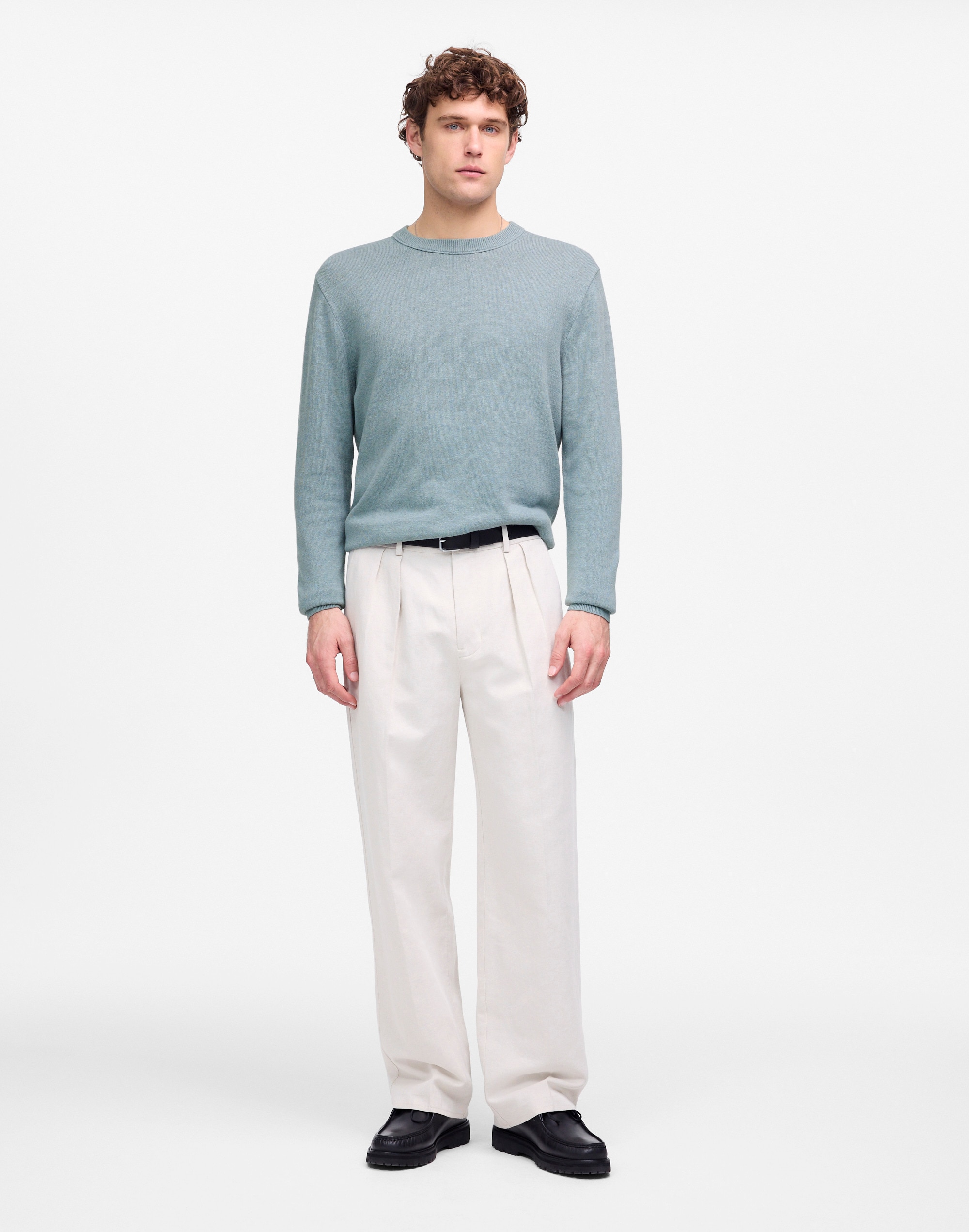 Crewneck Sweater in Lightweight Cotton-Linen Blend