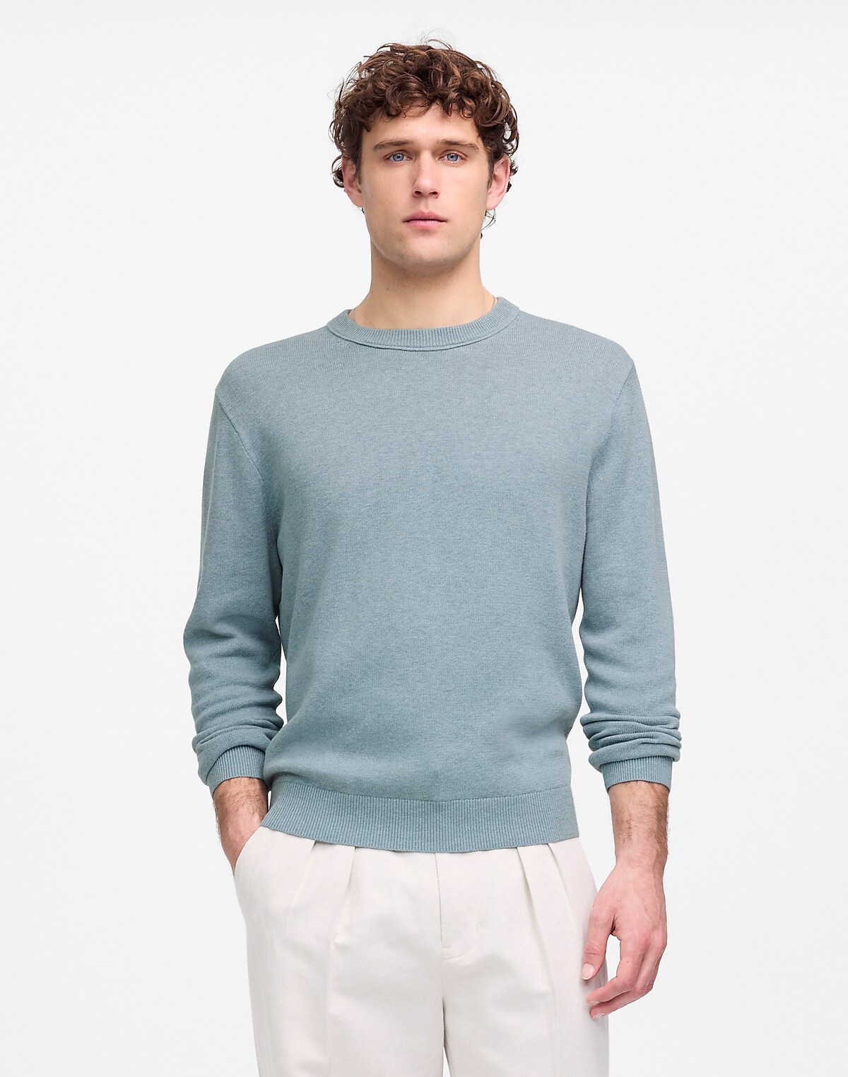 Crewneck Sweater in Lightweight Cotton-Linen Blend