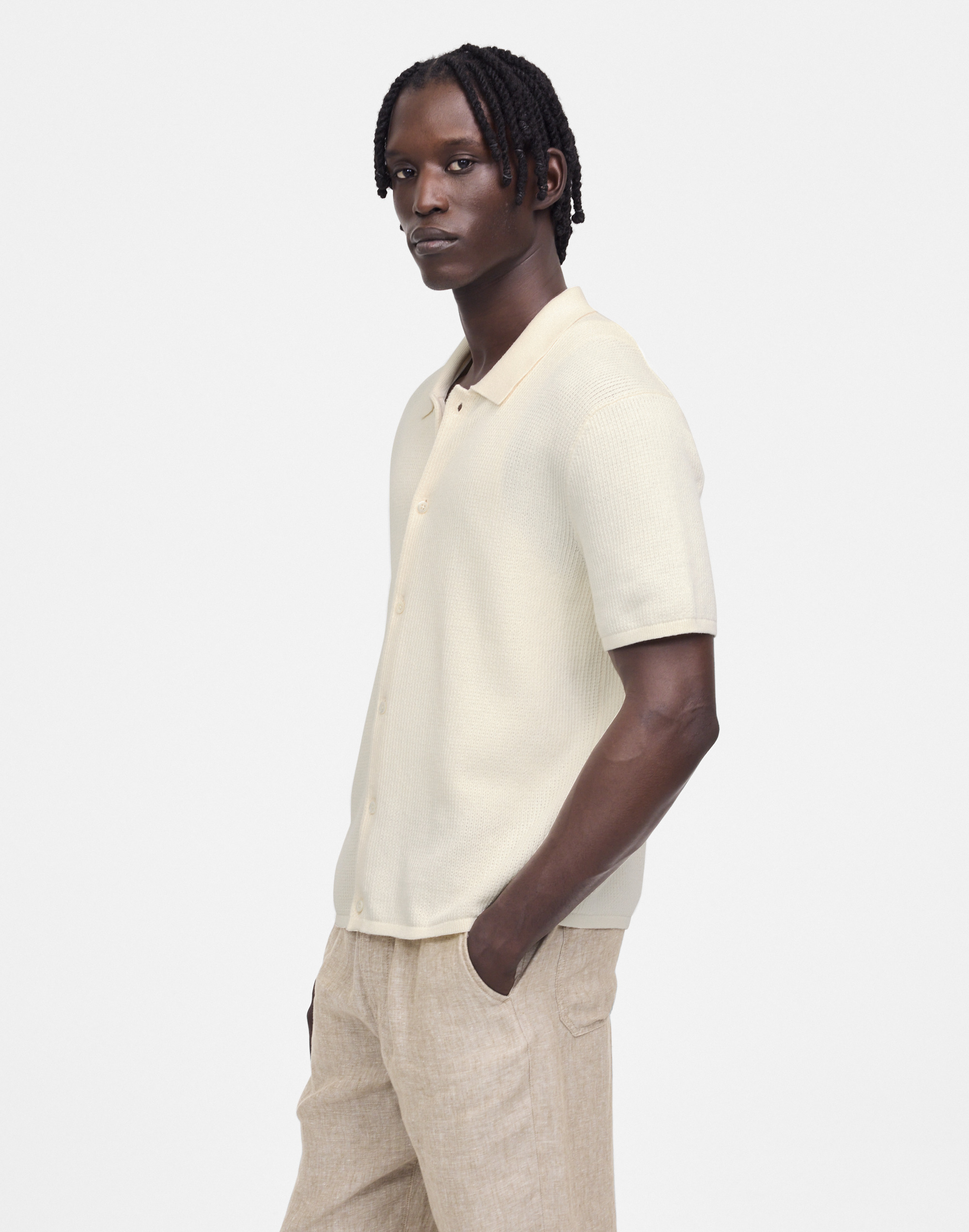 Tuck-Stitch Button-Up Sweater Polo Alternate Image 3