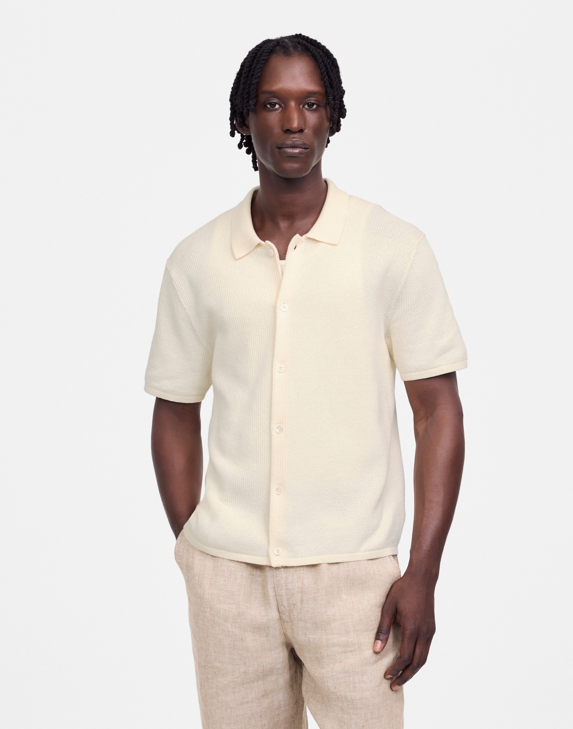 Tuck-Stitch Button-Up Sweater Polo