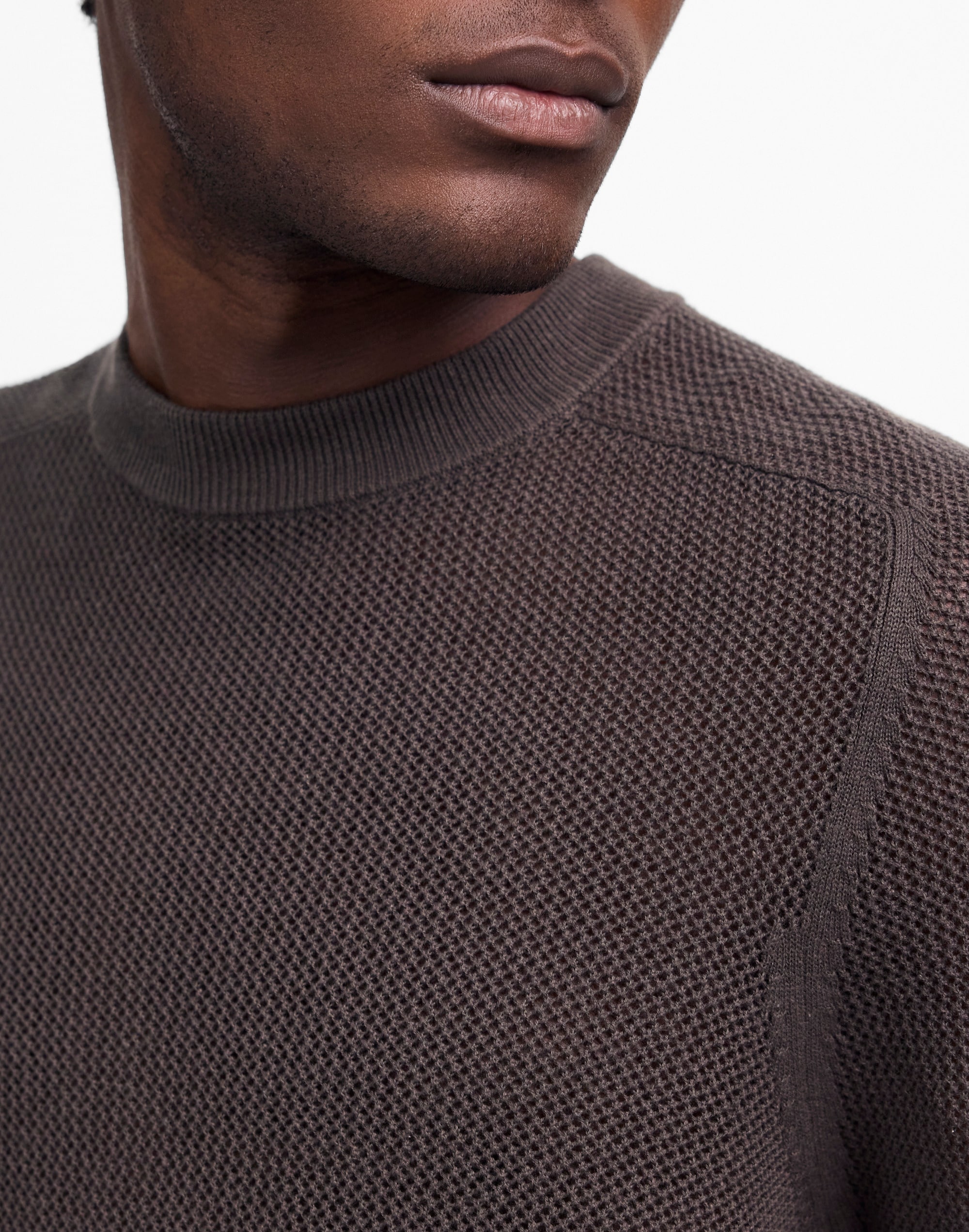 Mesh-Knit Crewneck Sweater in Lightweight Cotton-Linen Blend