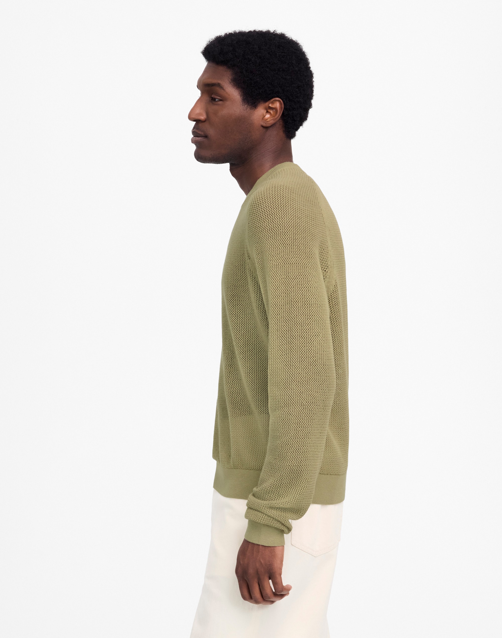 Mesh-Knit Crewneck Sweater in Lightweight Cotton-Linen Blend