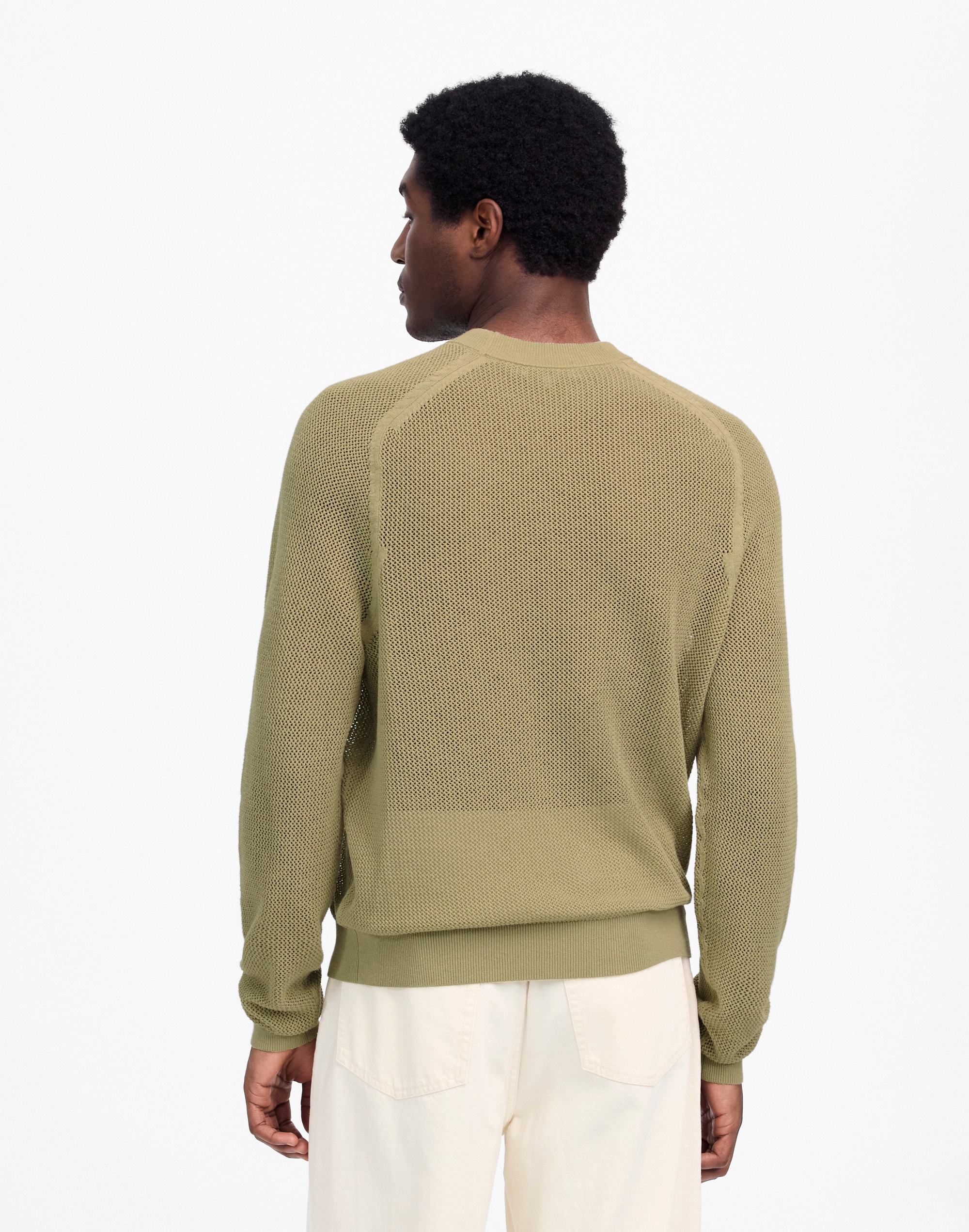 Mesh-Knit Crewneck Sweater in Lightweight Cotton-Linen Blend