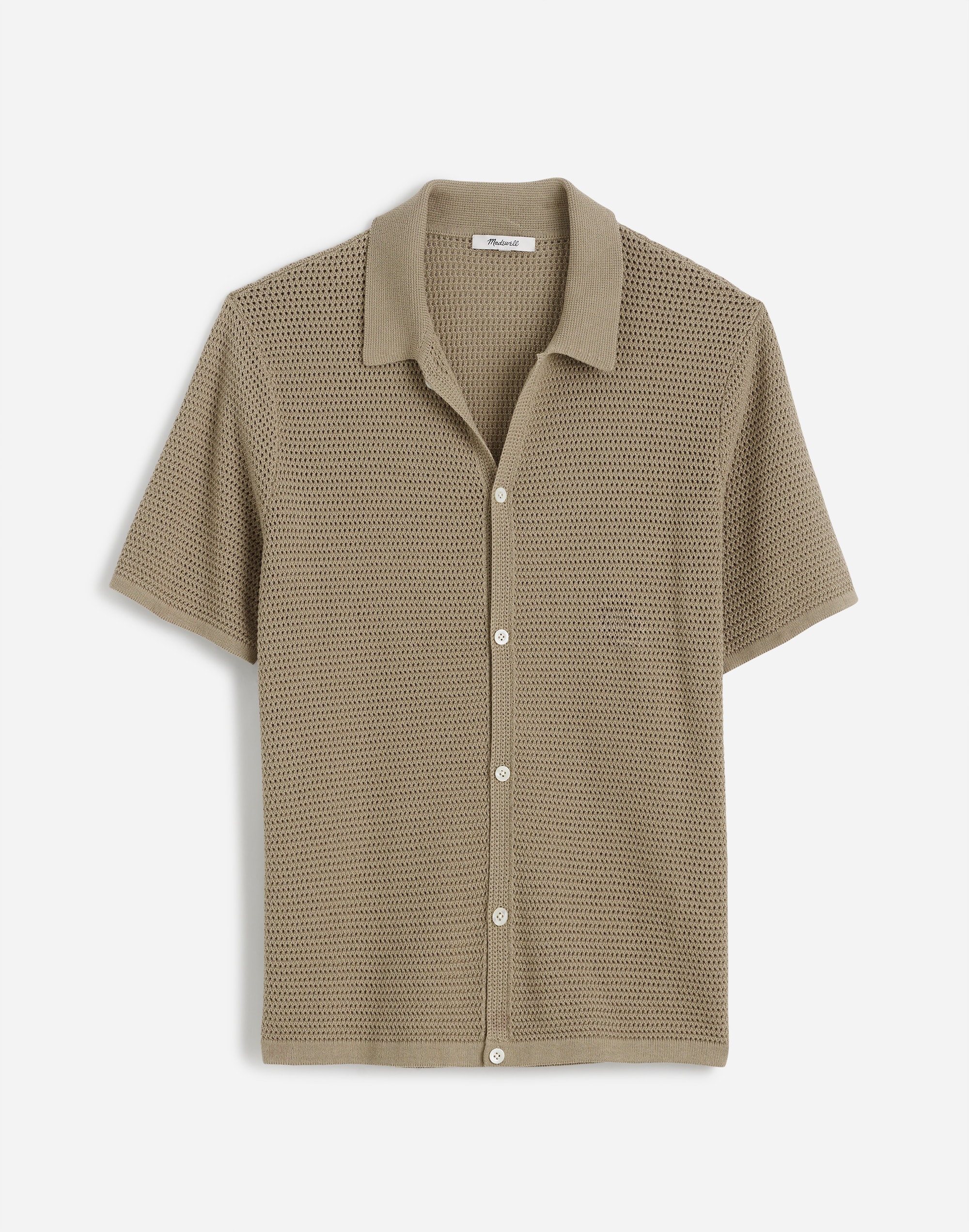 Open-Stitch Button-Up Sweater Polo