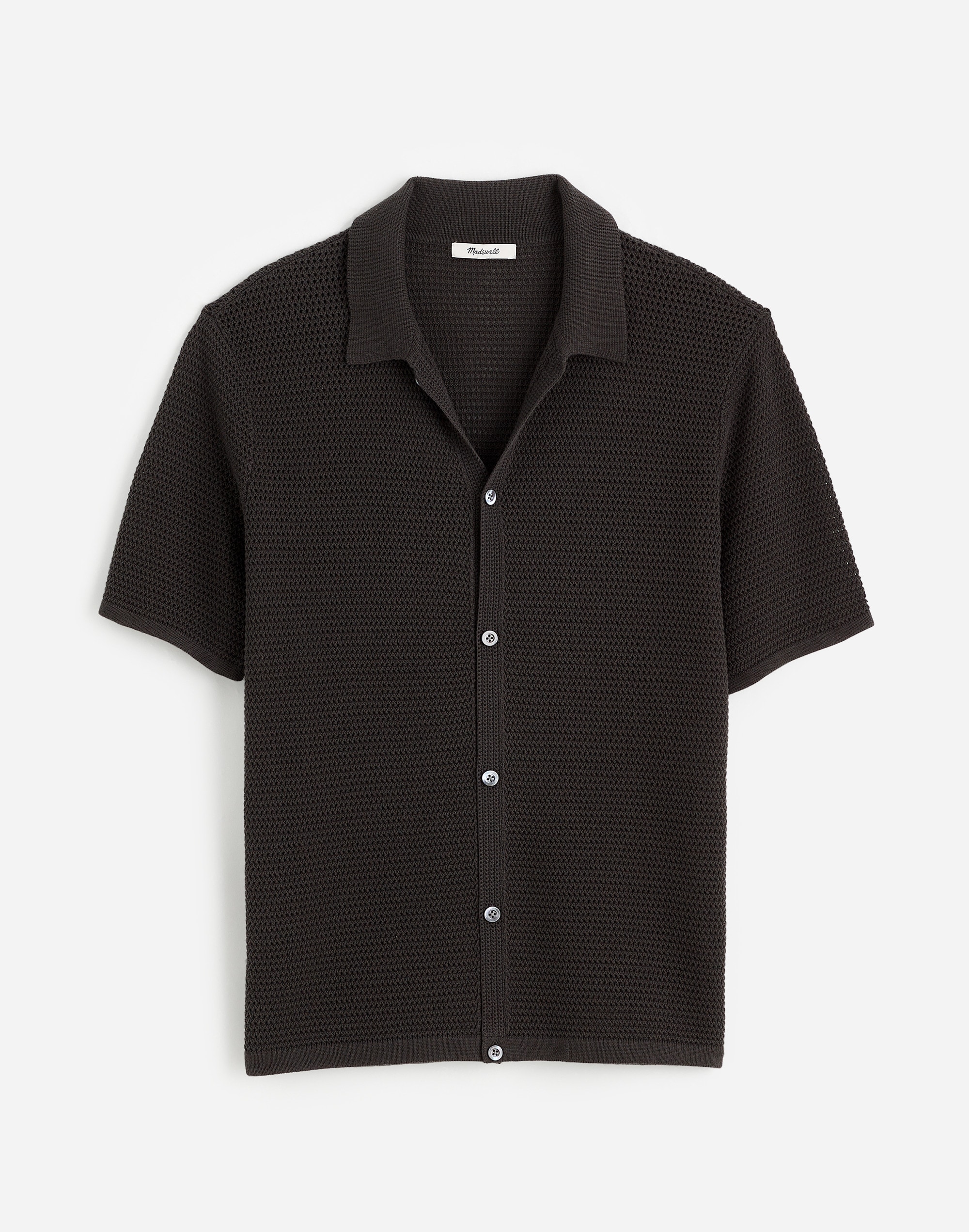 Open-Stitch Button-Up Sweater Polo