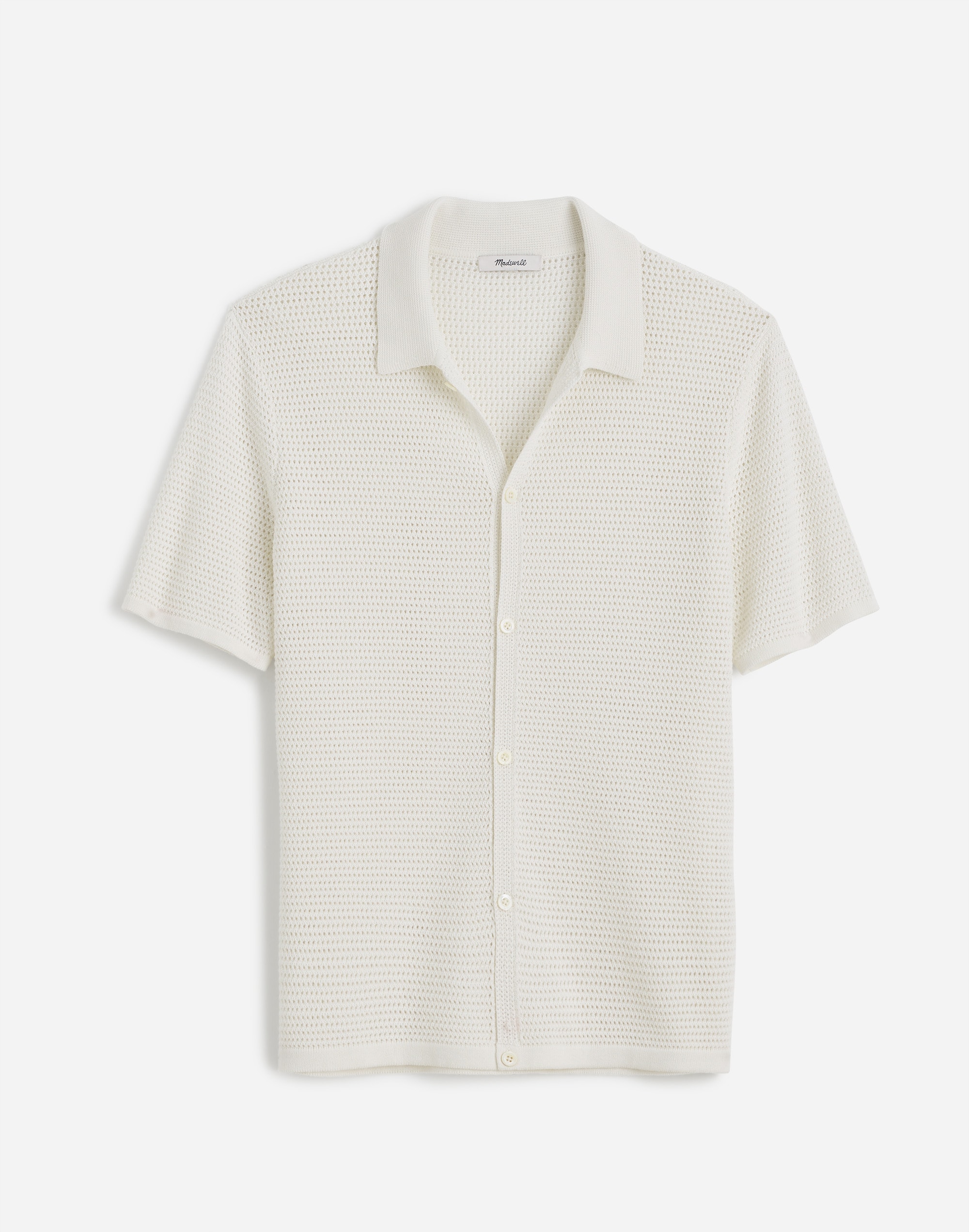 Open-Stitch Button-Up Sweater Polo