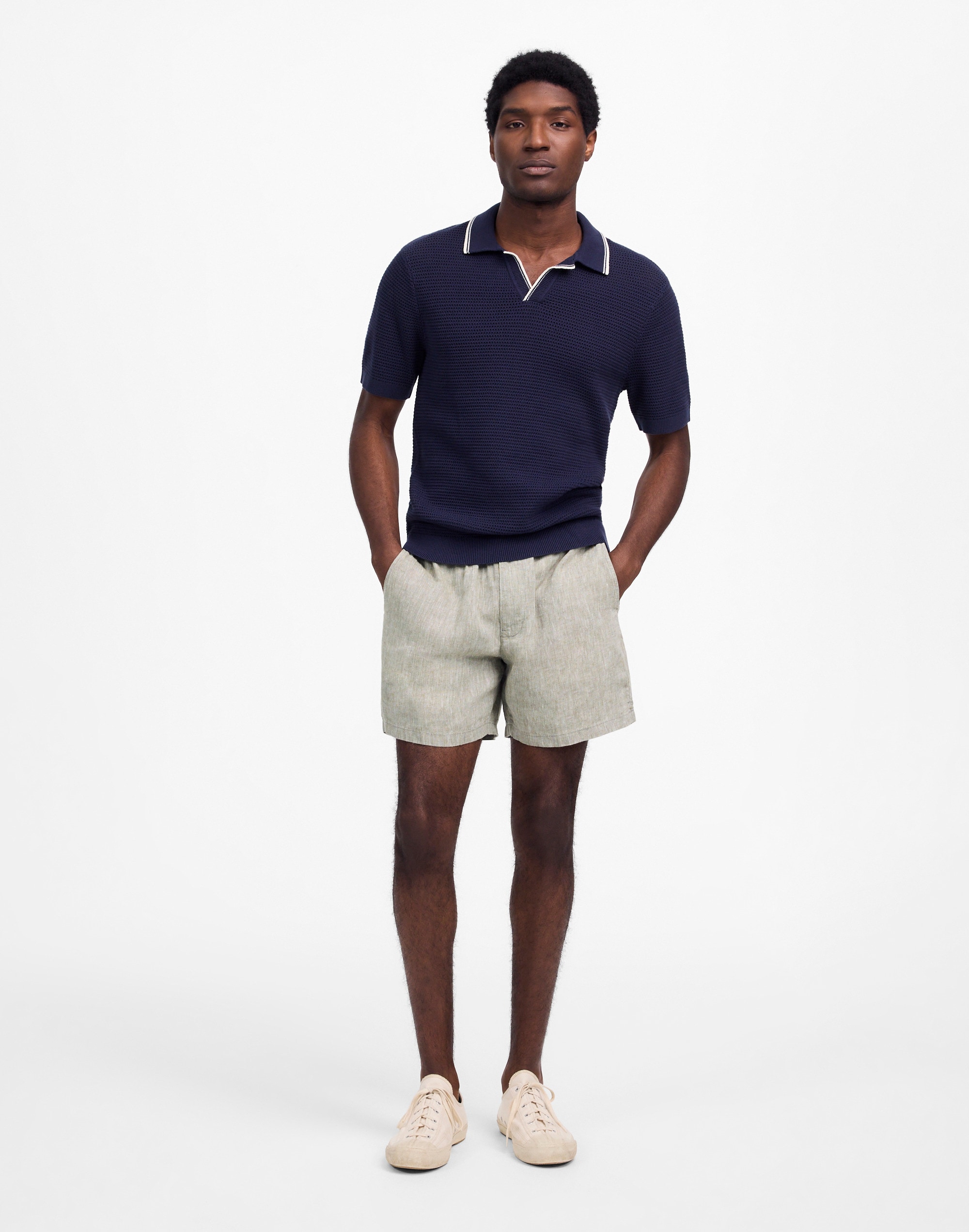 Contrast-Stitch Johnny-Collar Sweater Polo