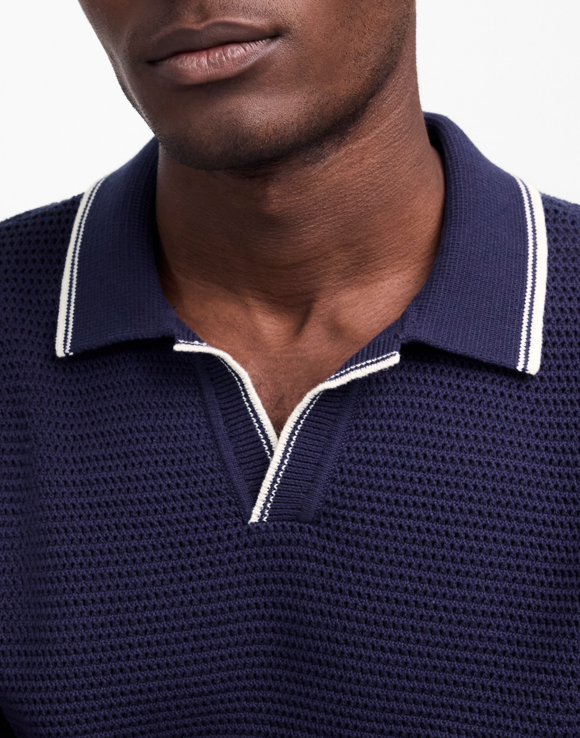Contrast-Stitch Johnny-Collar Sweater Polo