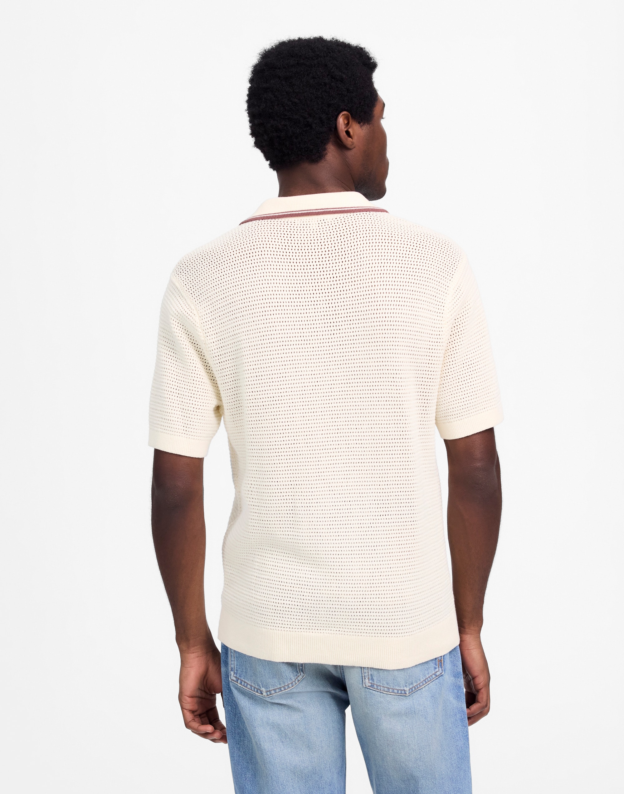 Contrast-Stitch Johnny-Collar Sweater Polo