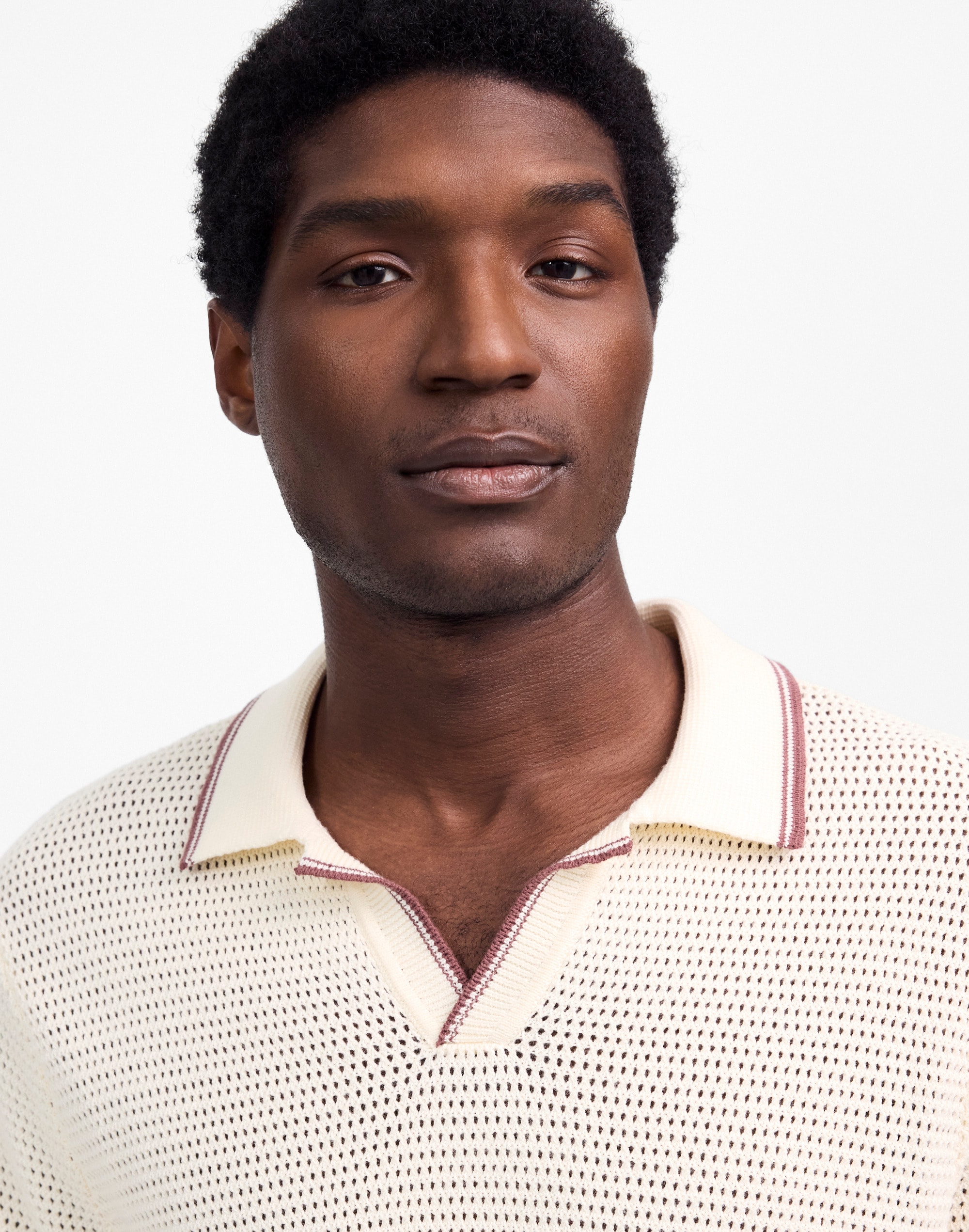 Contrast-Stitch Johnny-Collar Sweater Polo