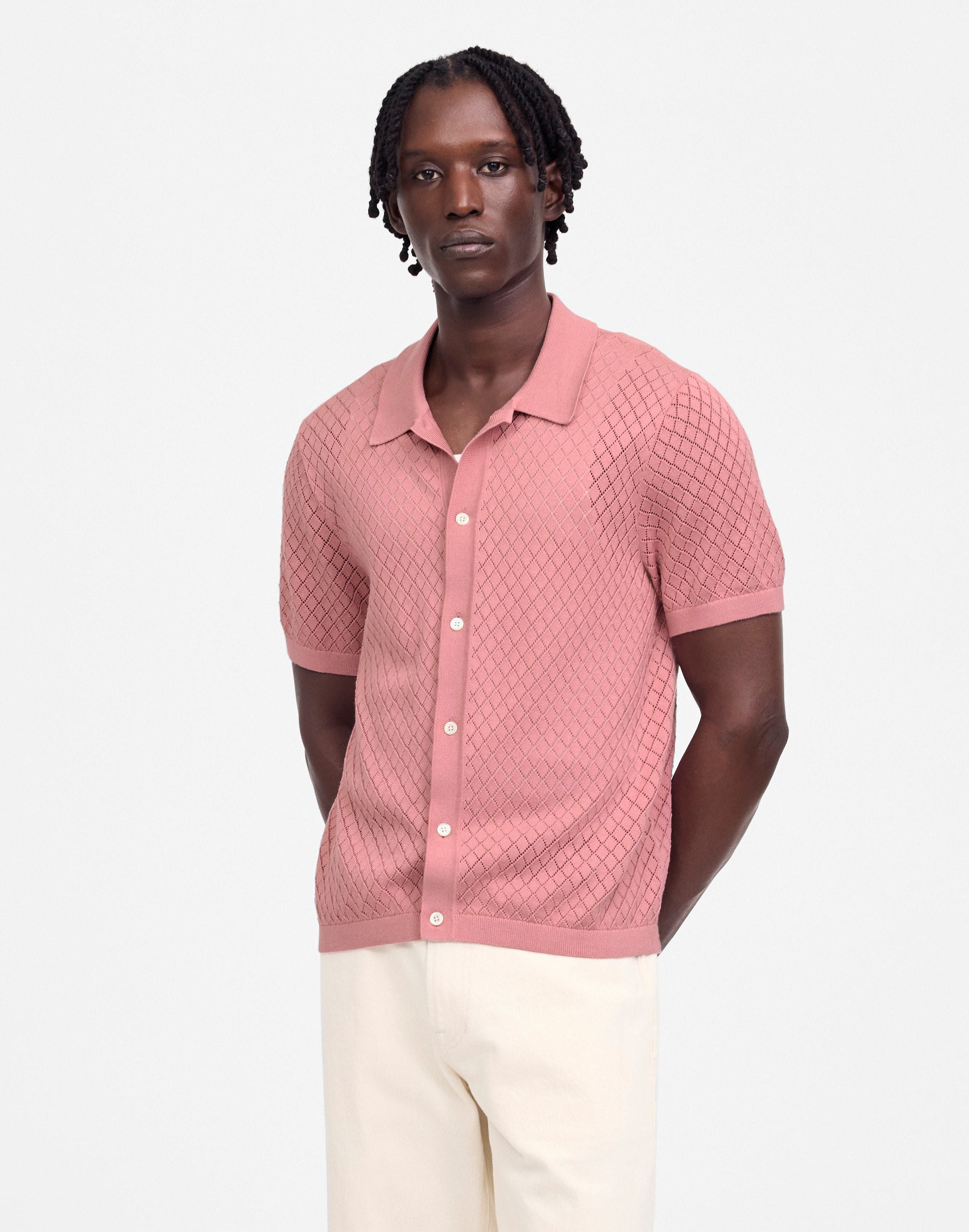 Diamond Pointelle-Stitch Sweater Polo